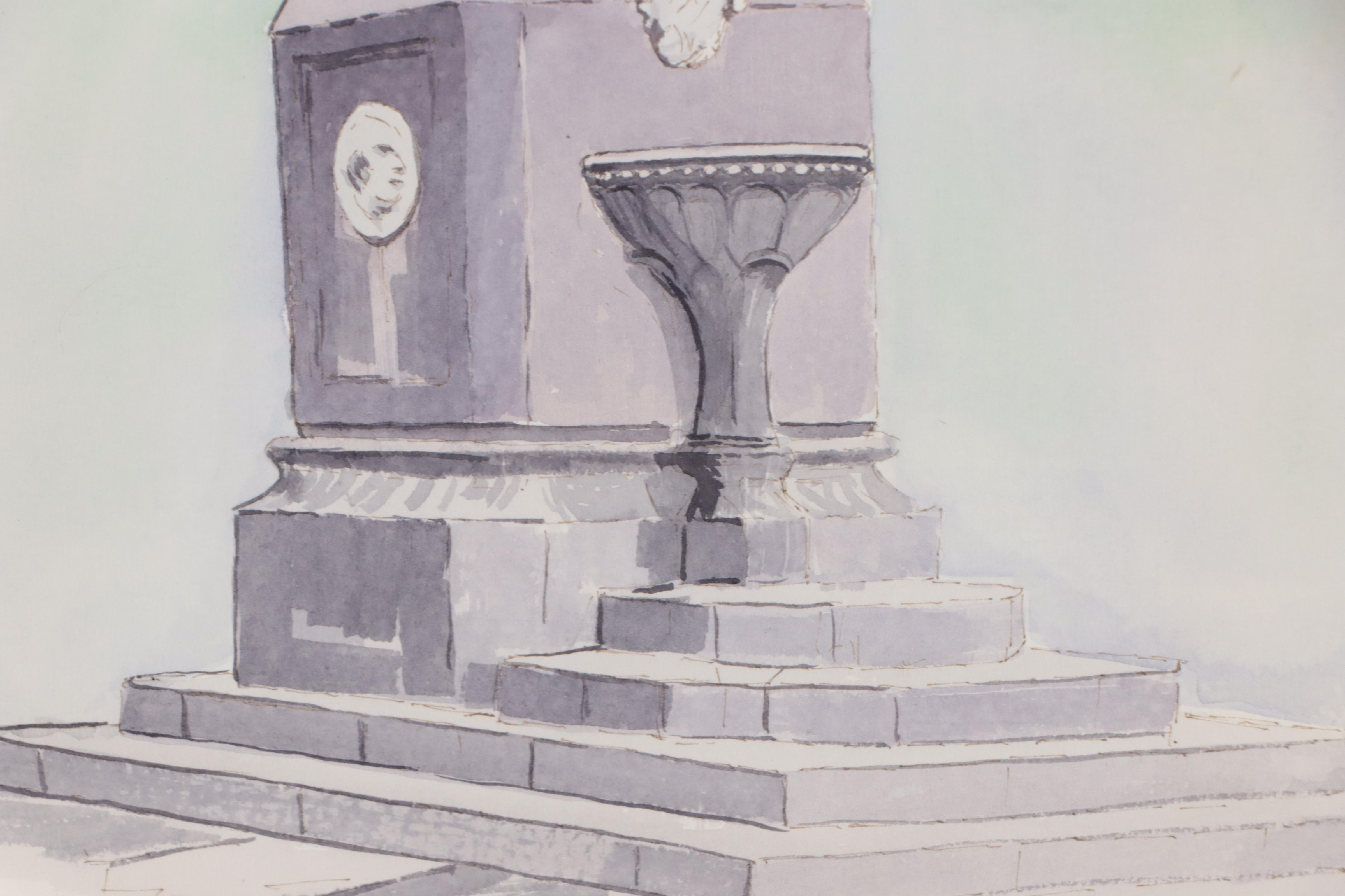 Desmond Wimsett Watercolor Painting of Statue, 1982