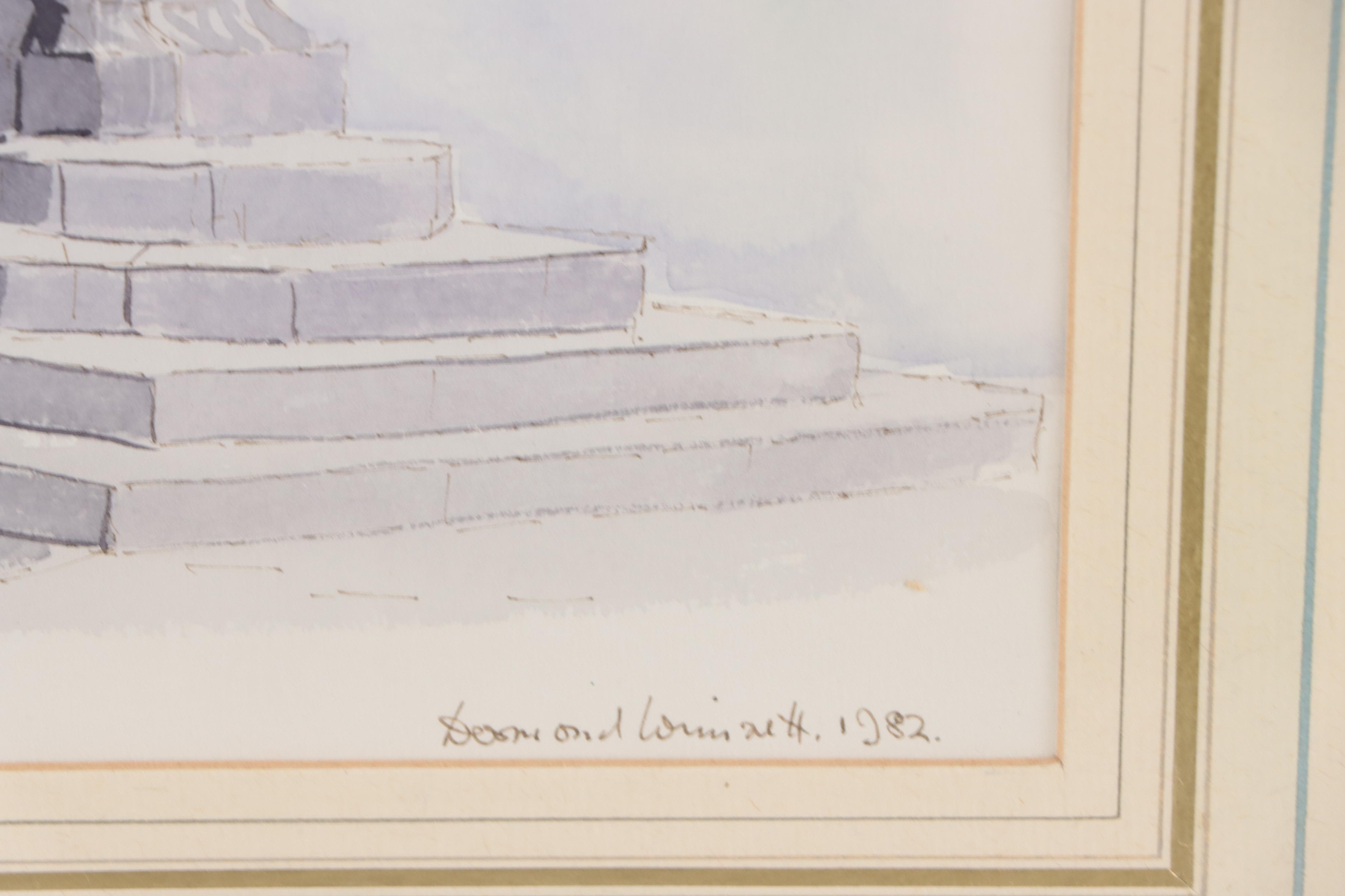 Desmond Wimsett Watercolor Painting of Statue, 1982