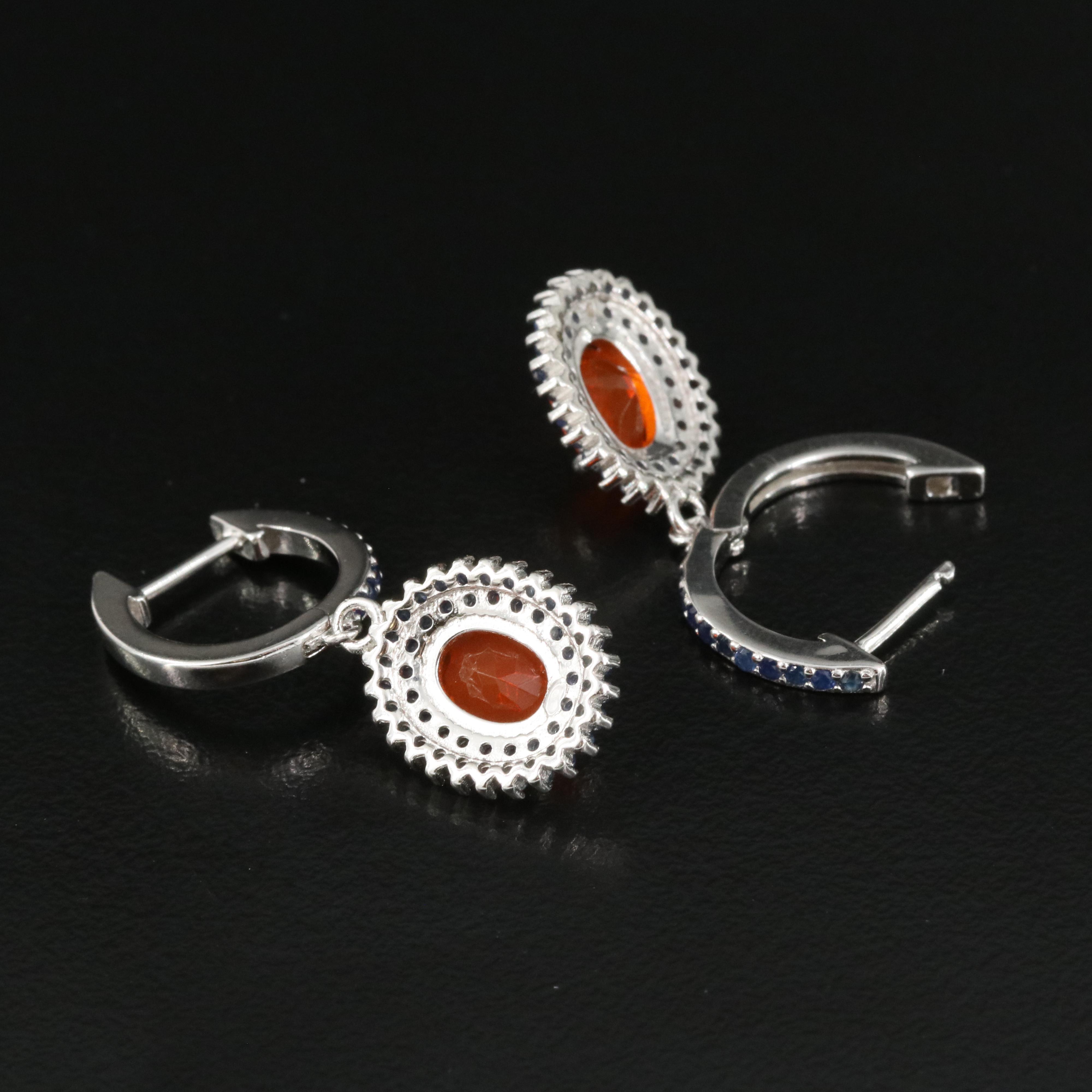 Sterling Fire Opal and Sapphire Earrings