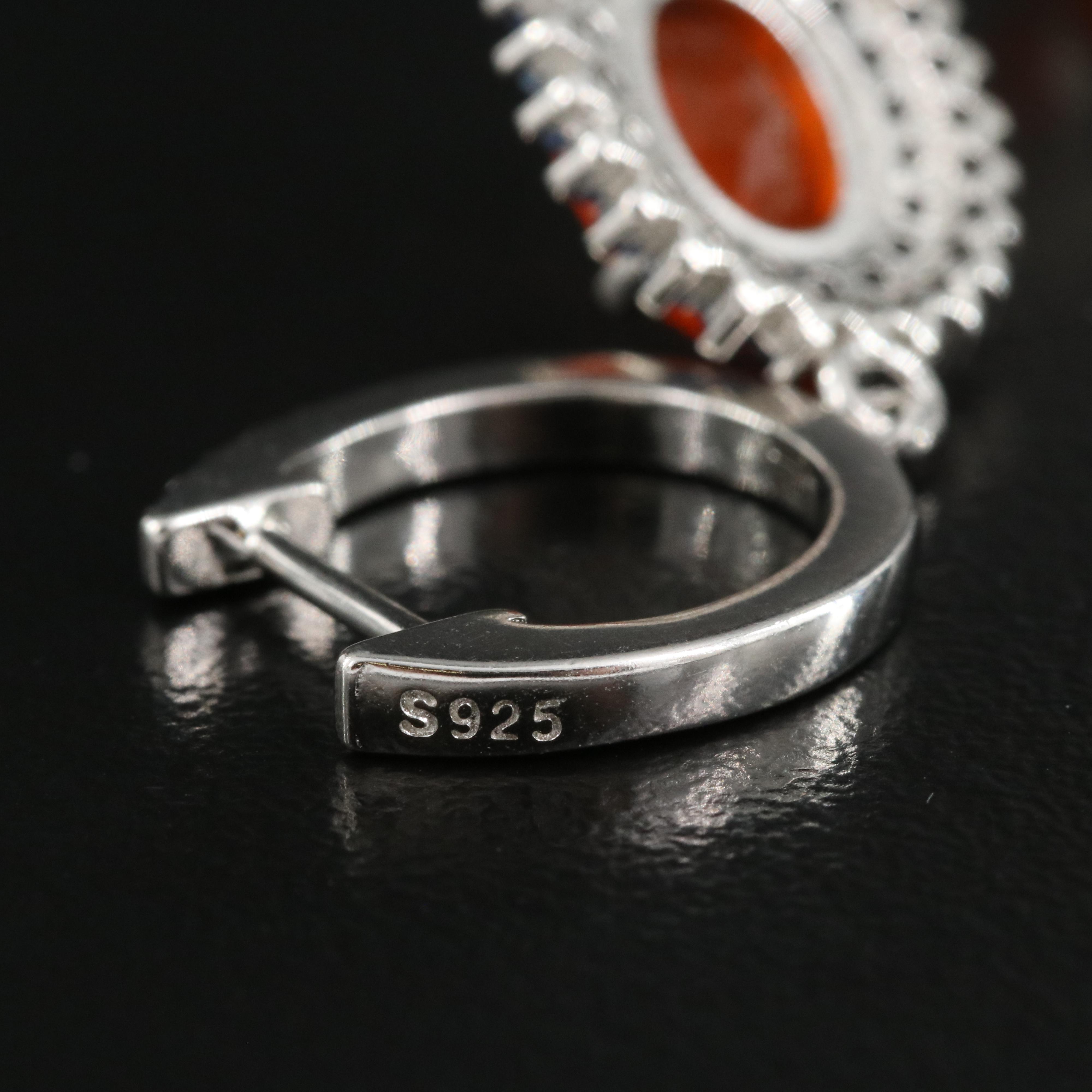 Sterling Fire Opal and Sapphire Earrings