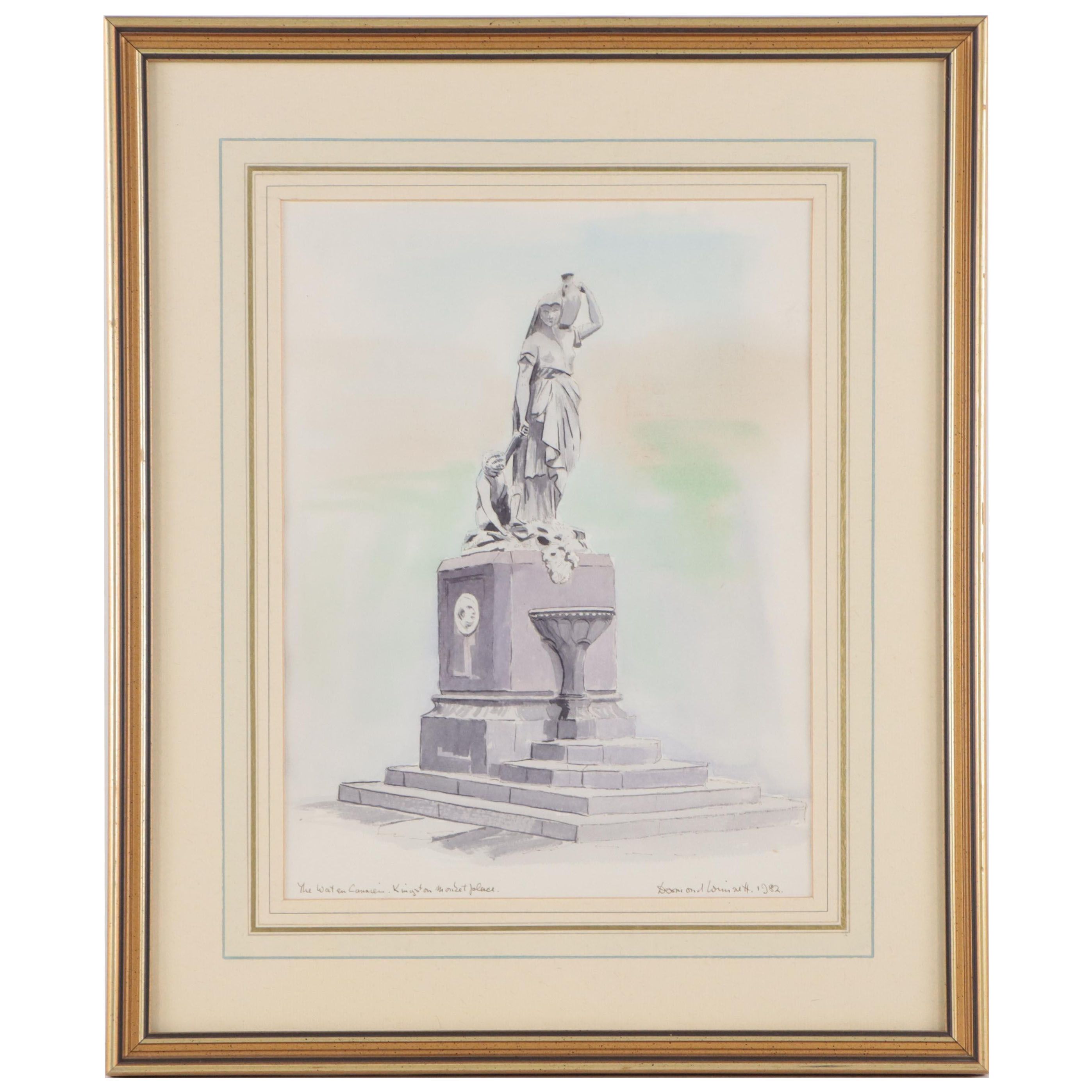 Desmond Wimsett Watercolor Painting of Statue, 1982