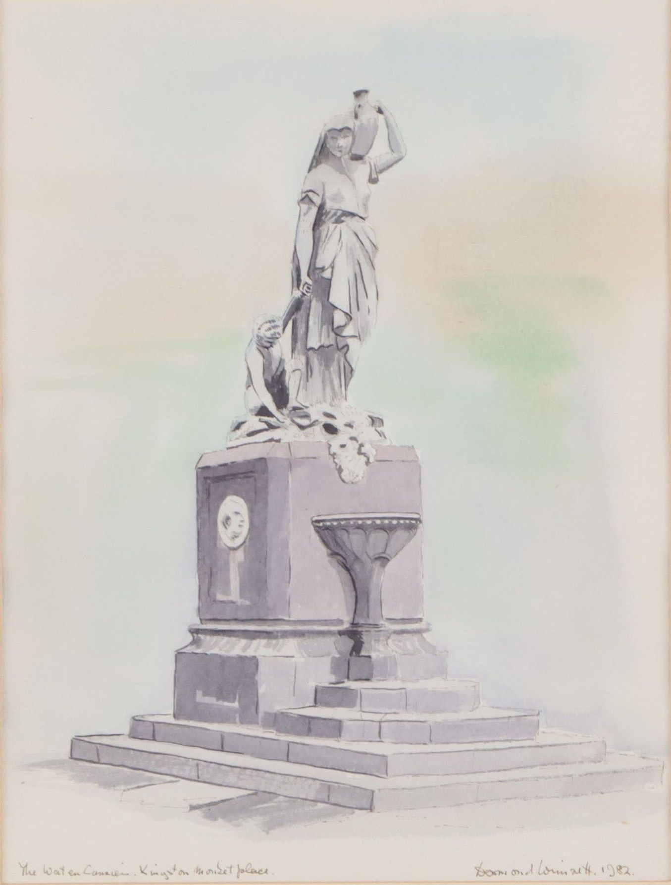 Desmond Wimsett Watercolor Painting of Statue, 1982