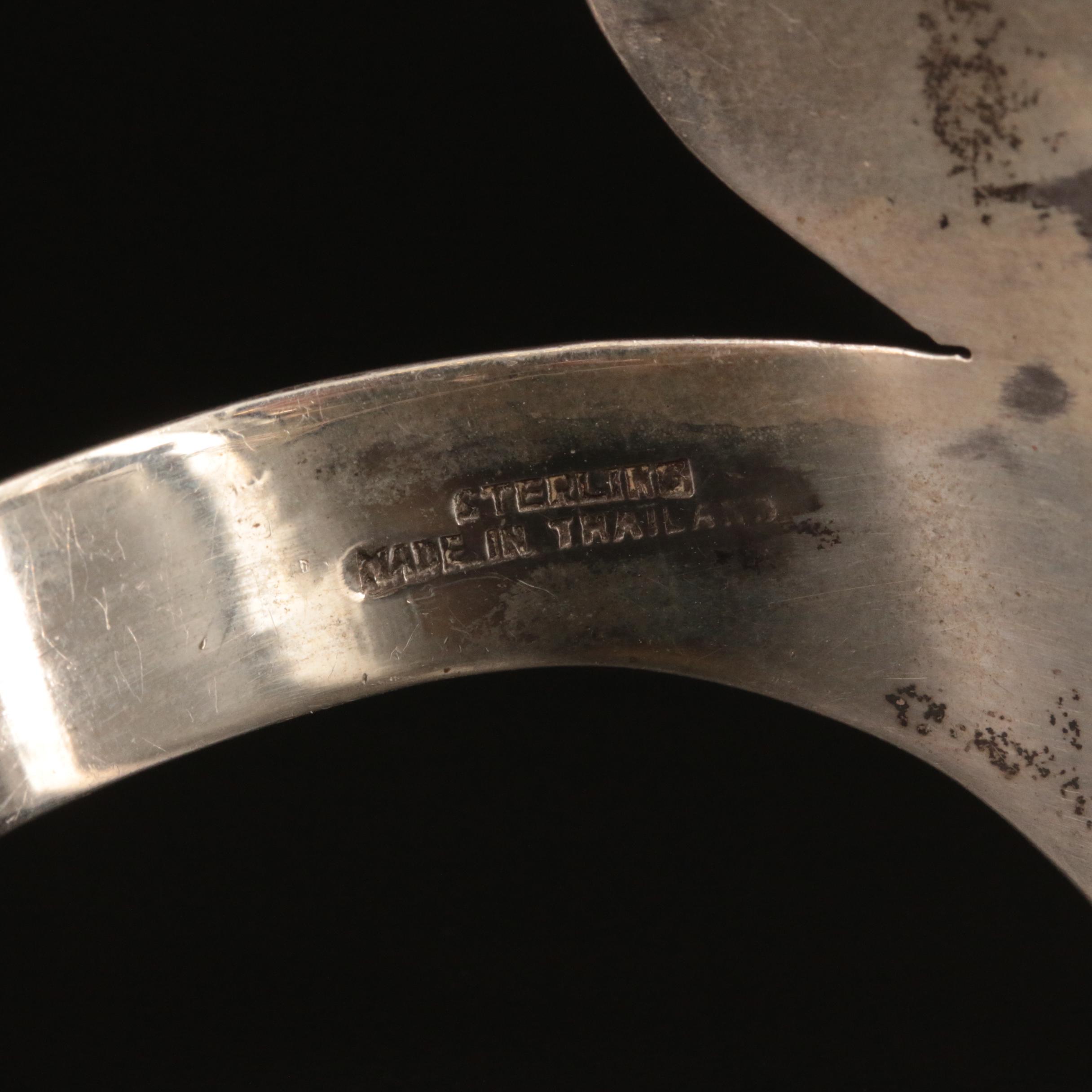 Vintage Sterling Thai Dancer Bypass Hinged Bracelet and Earrings