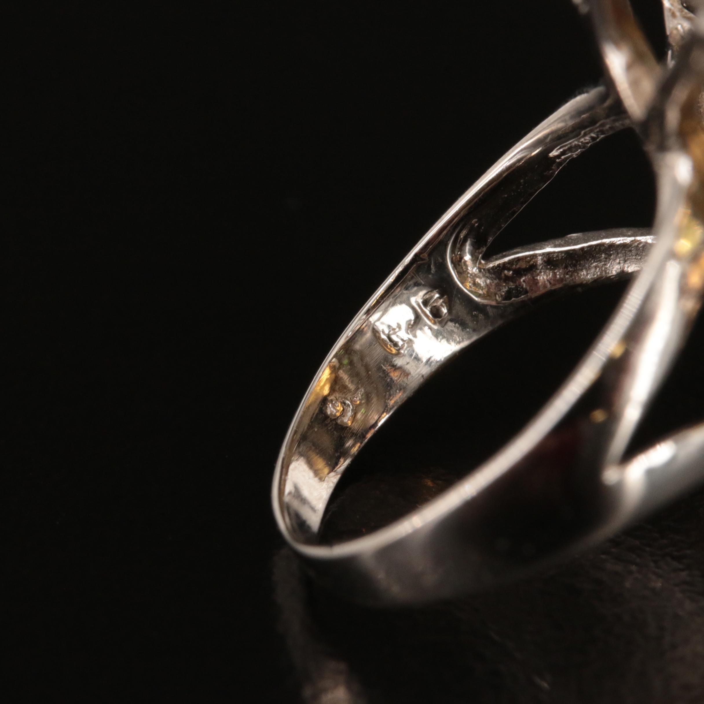 Sterling Citrine, Diopside and Sapphire Flower Ring