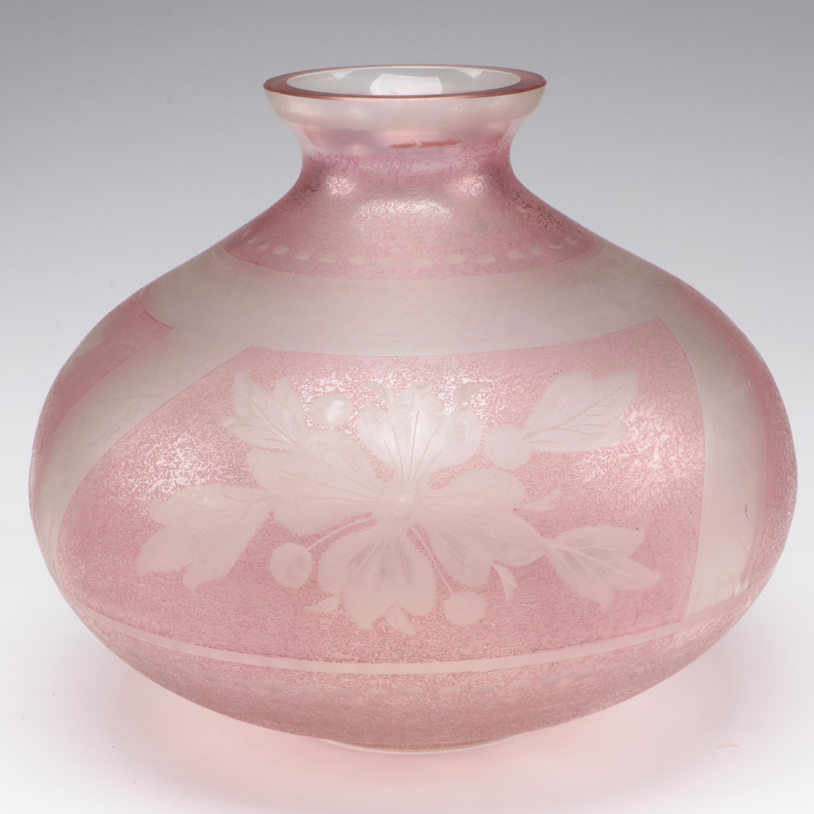 Etched Pink Glass Vase