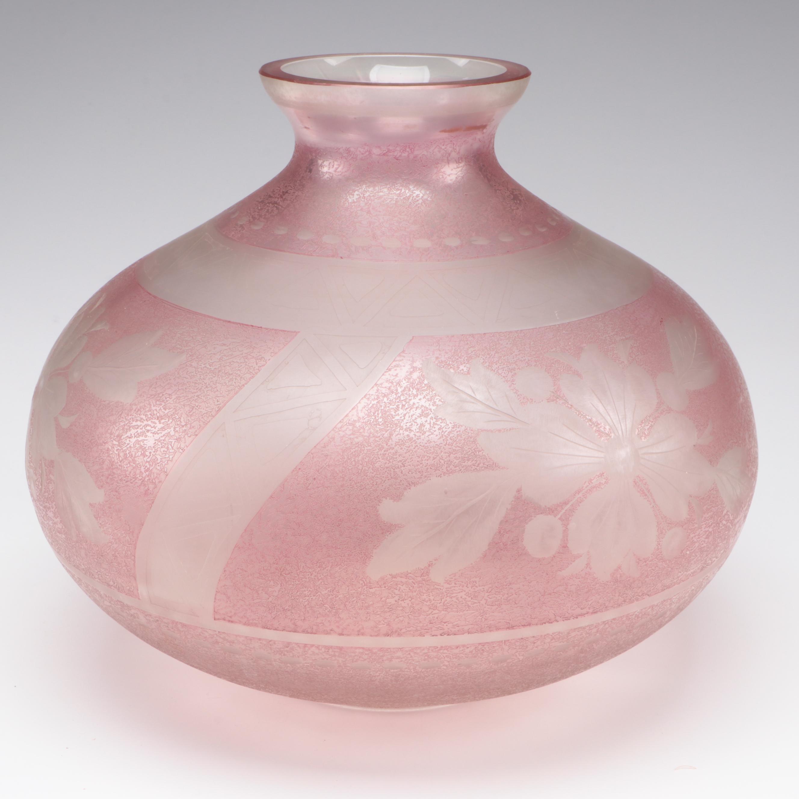 Etched Pink Glass Vase
