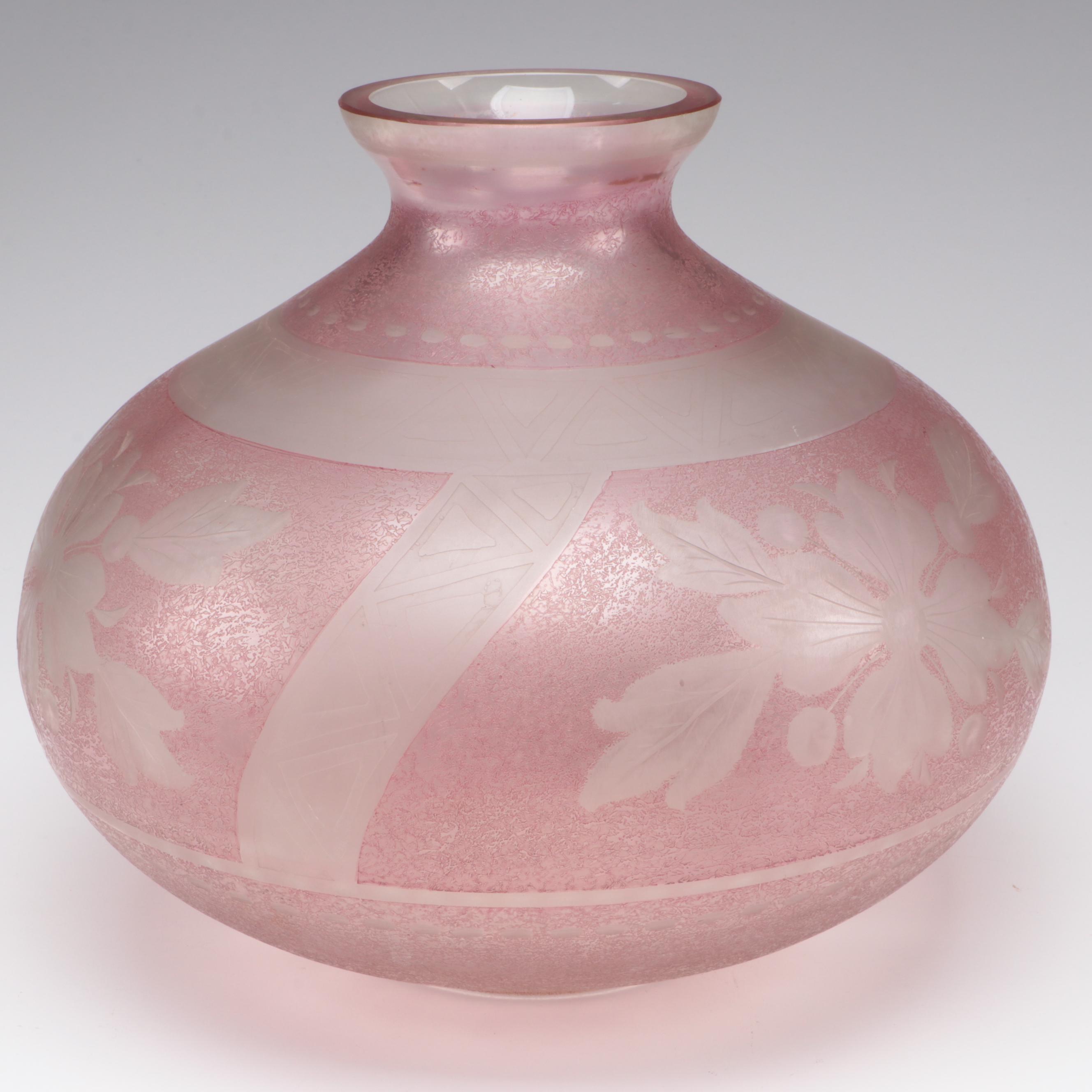 Etched Pink Glass Vase