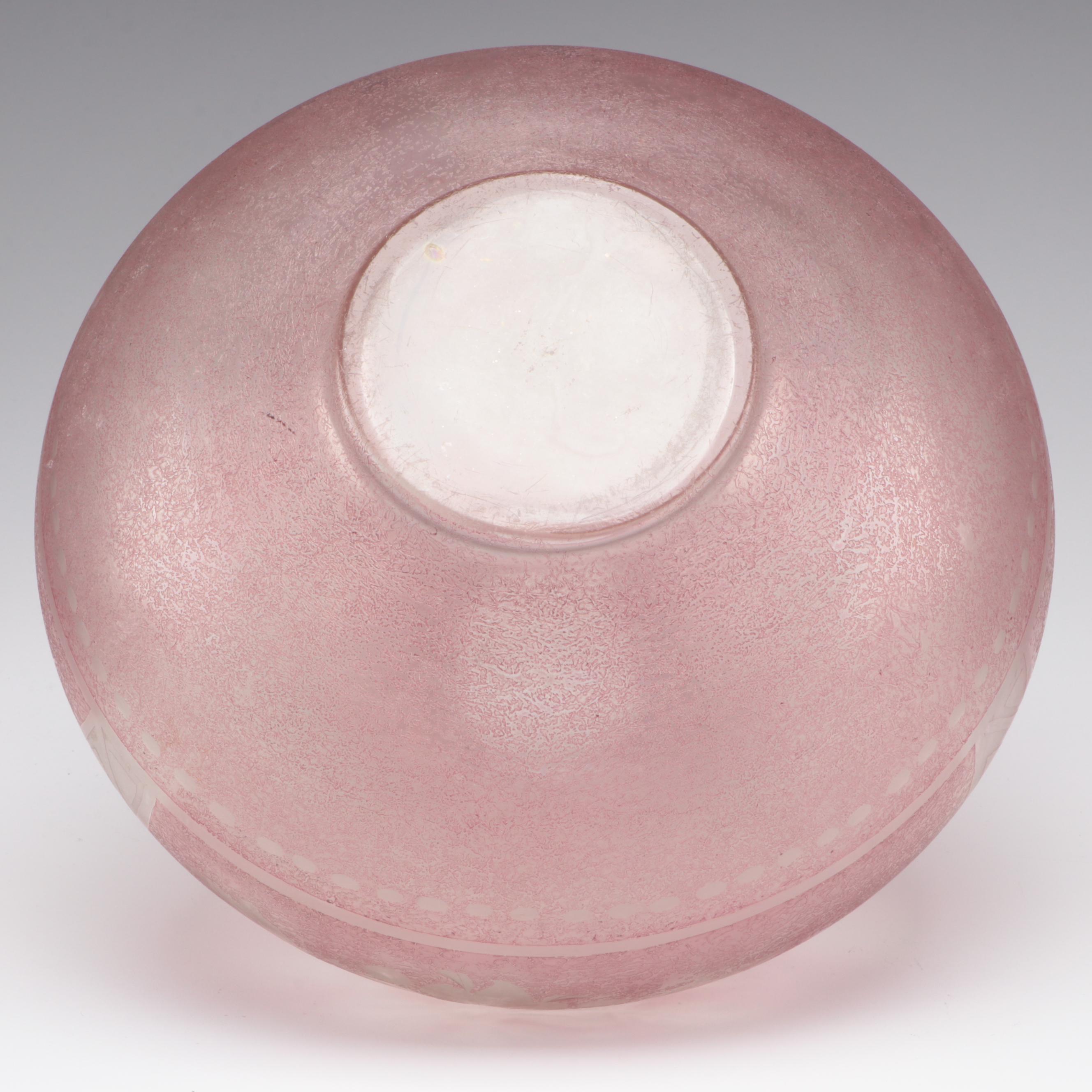 Etched Pink Glass Vase