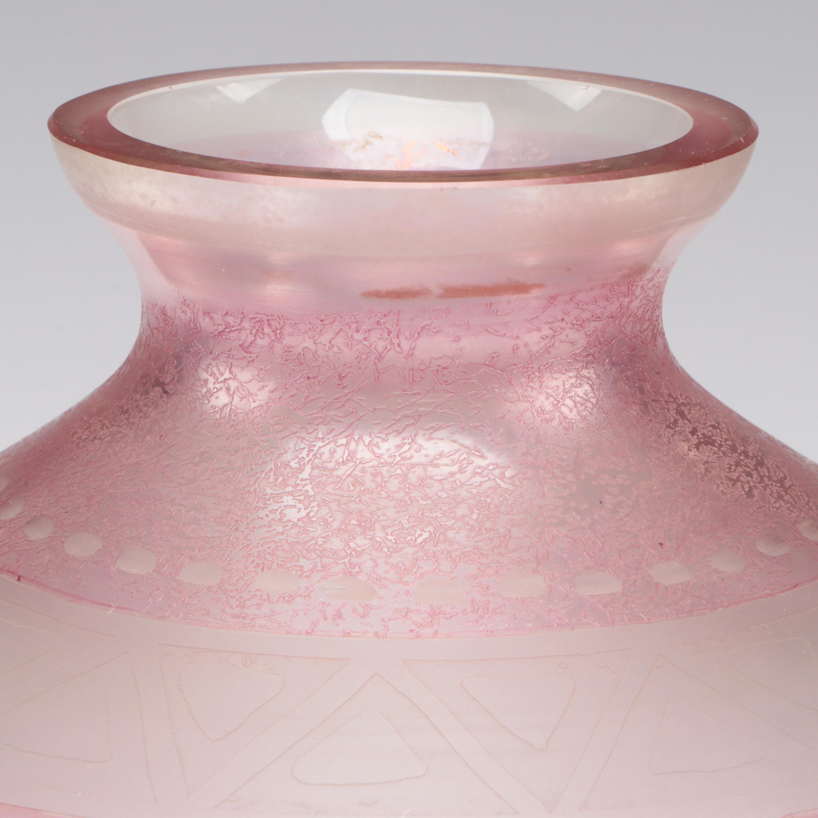 Etched Pink Glass Vase