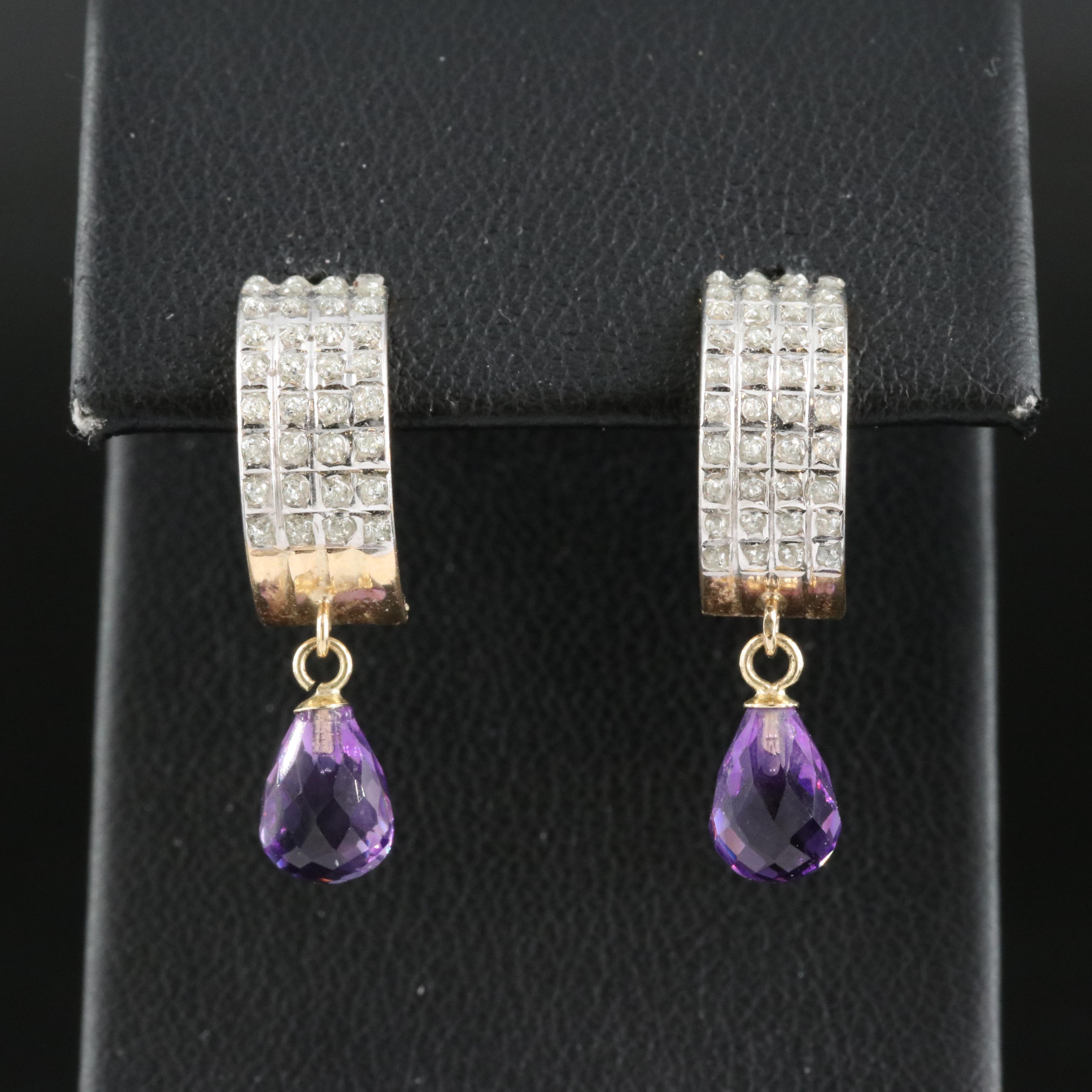 14K Amethyst and Diamond Half Hoop Earrings