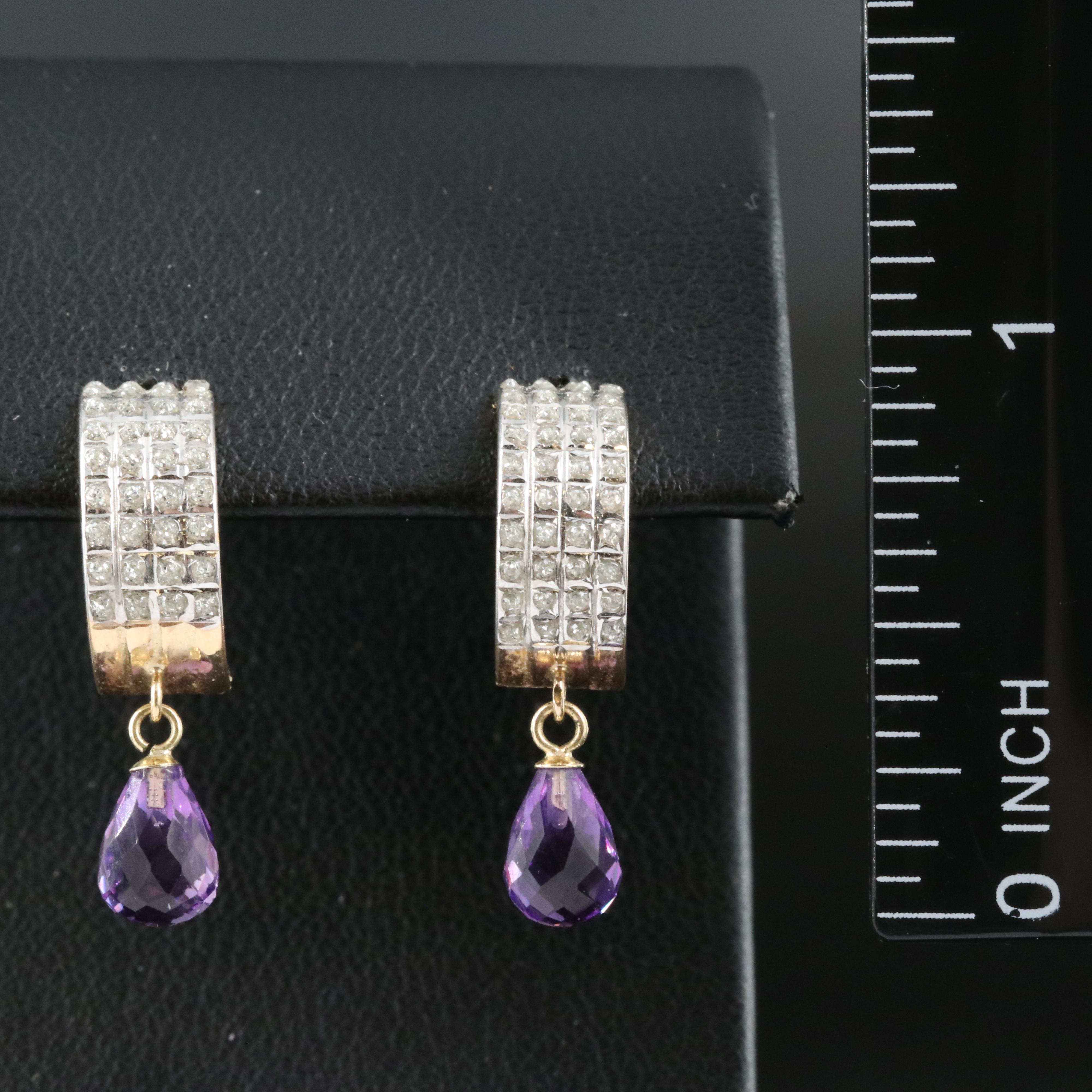 14K Amethyst and Diamond Half Hoop Earrings