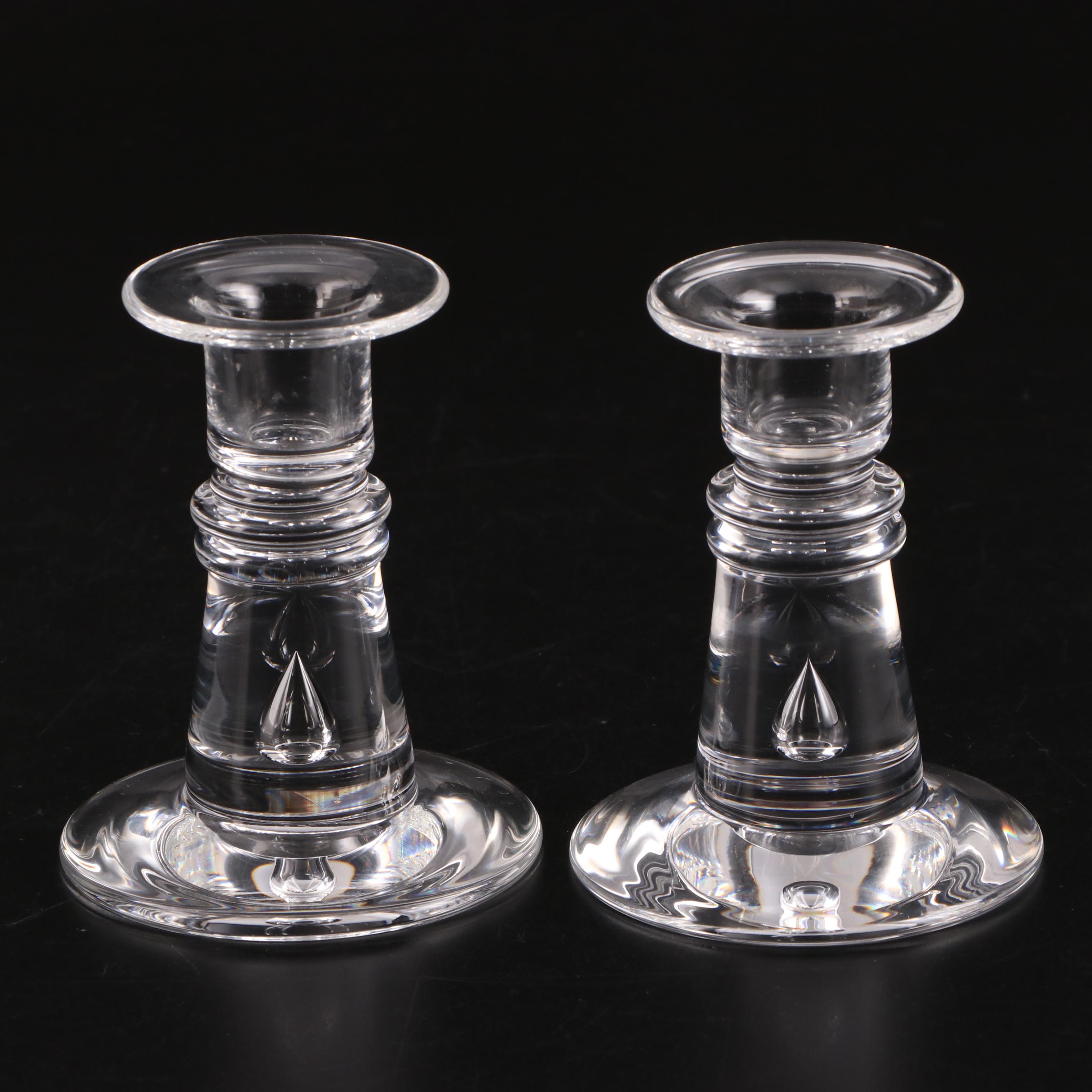 Steuben Art Glass "Teardrop" Candlesticks, 1958-2011