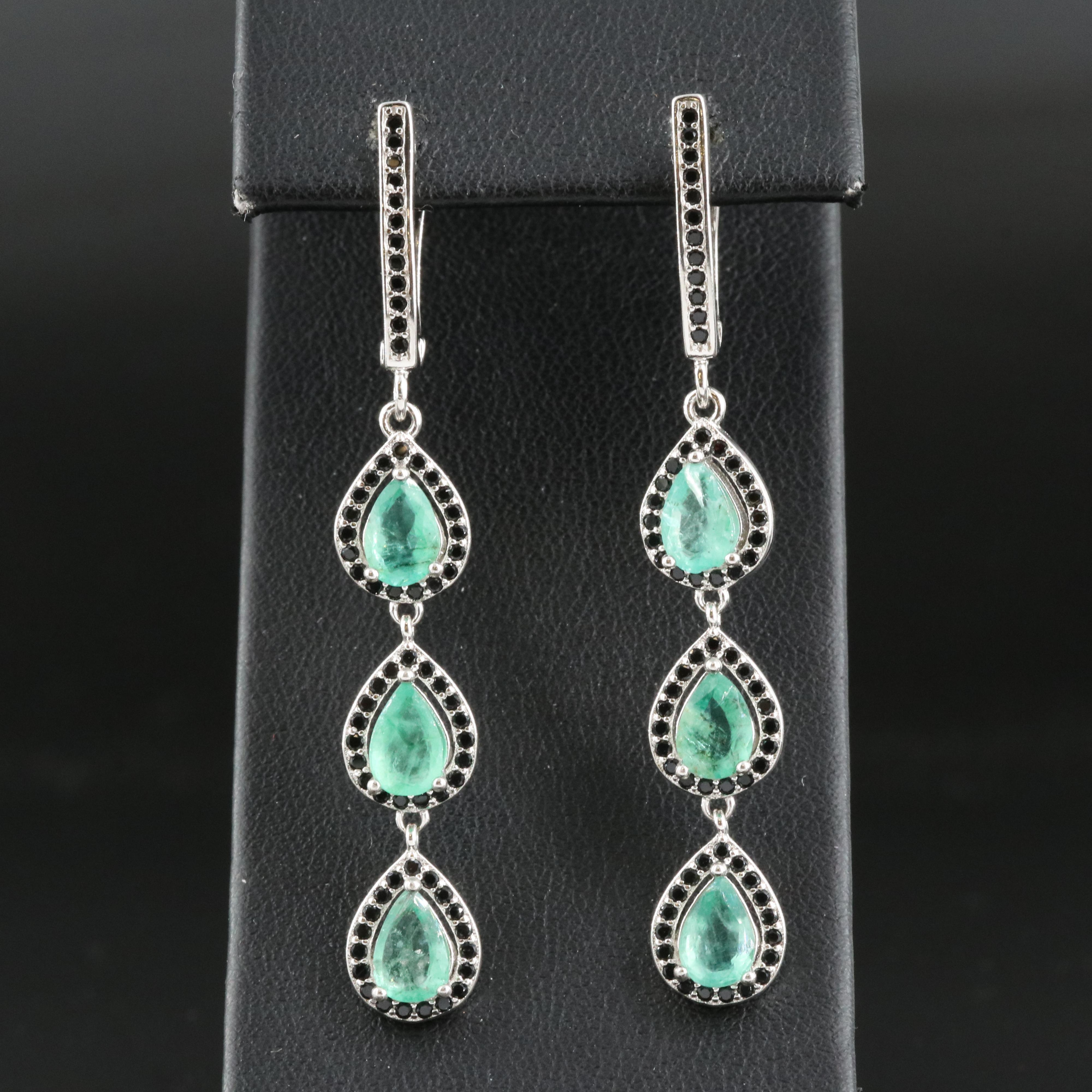 Sterling Emerald and Cubic Zirconia Earrings