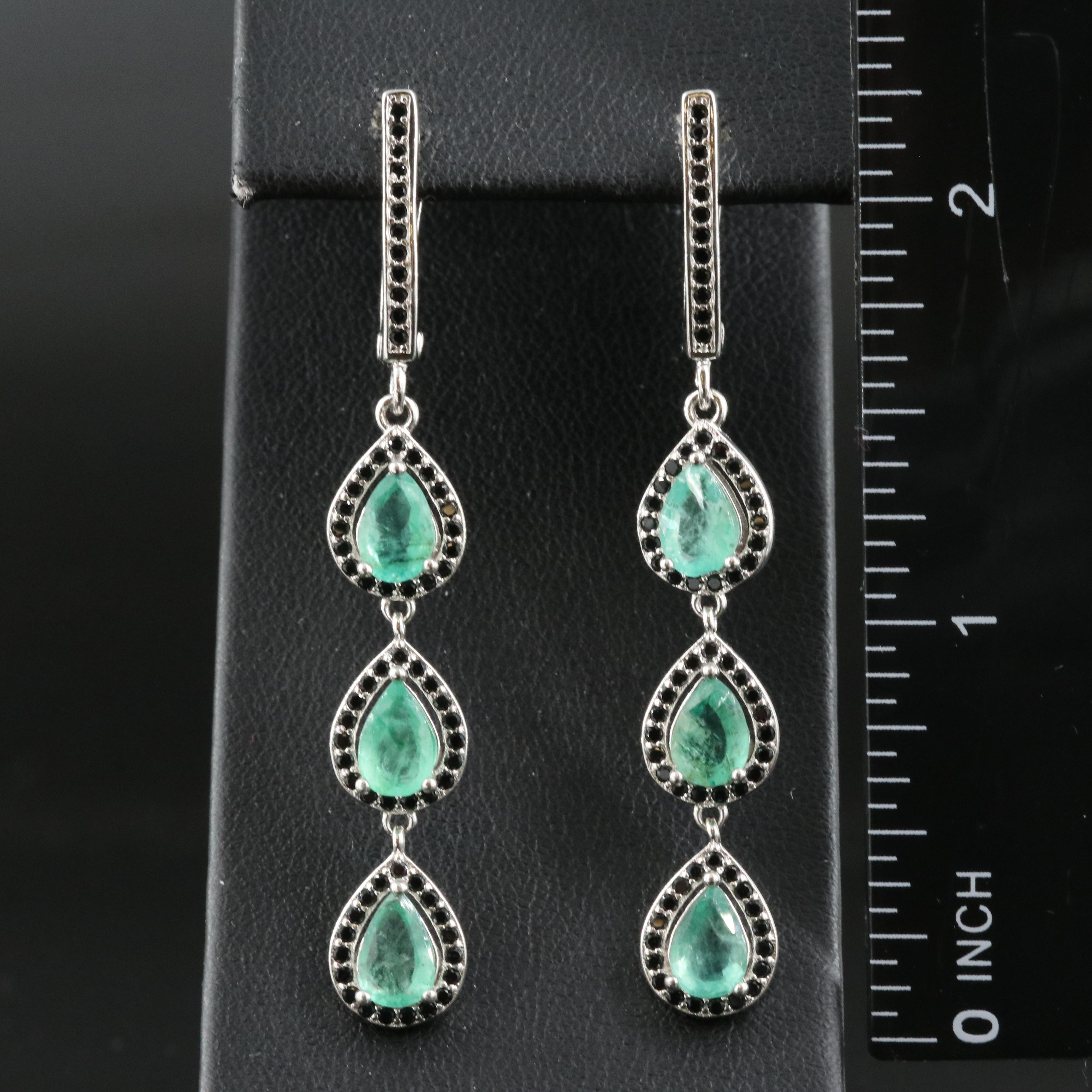 Sterling Emerald and Cubic Zirconia Earrings