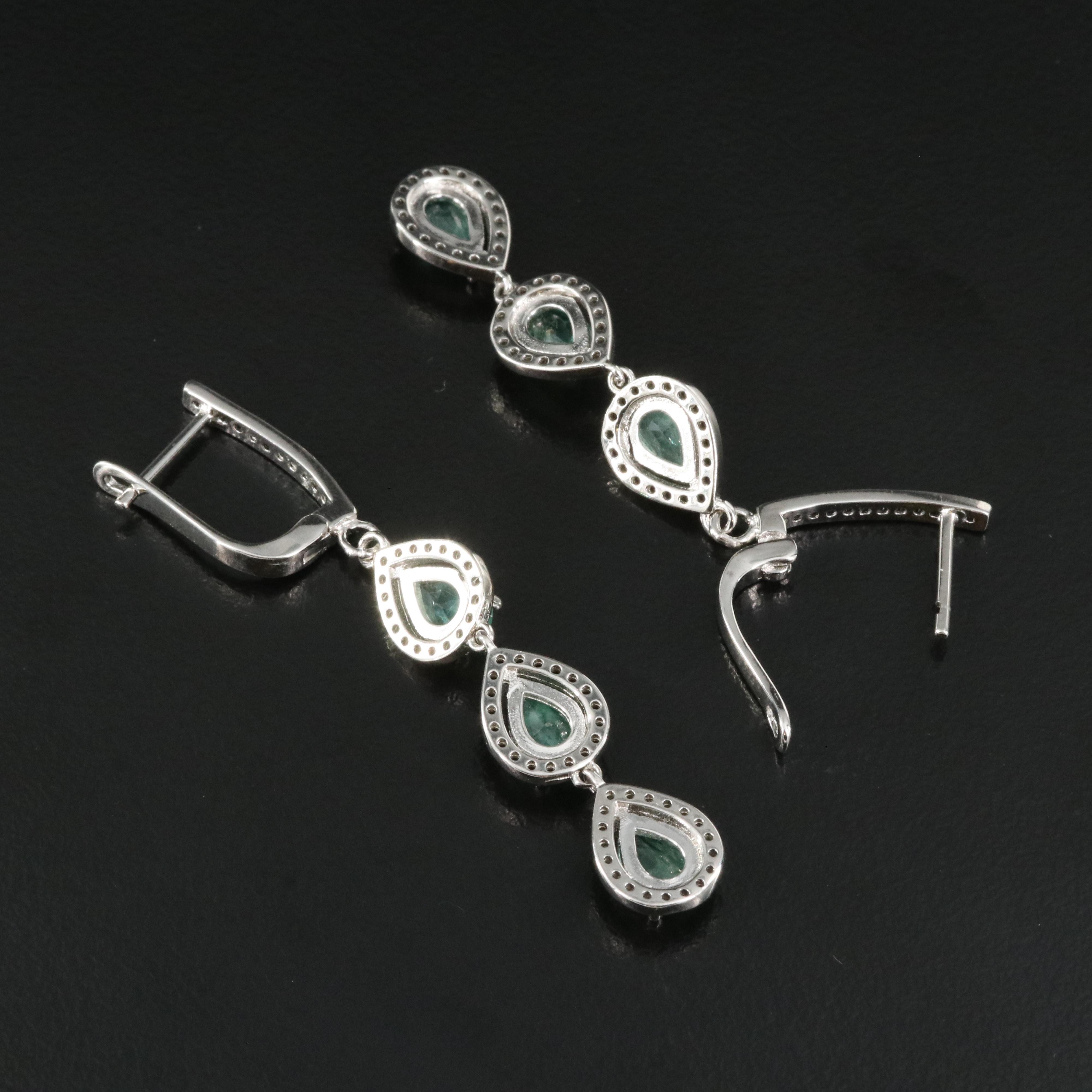 Sterling Emerald and Cubic Zirconia Earrings