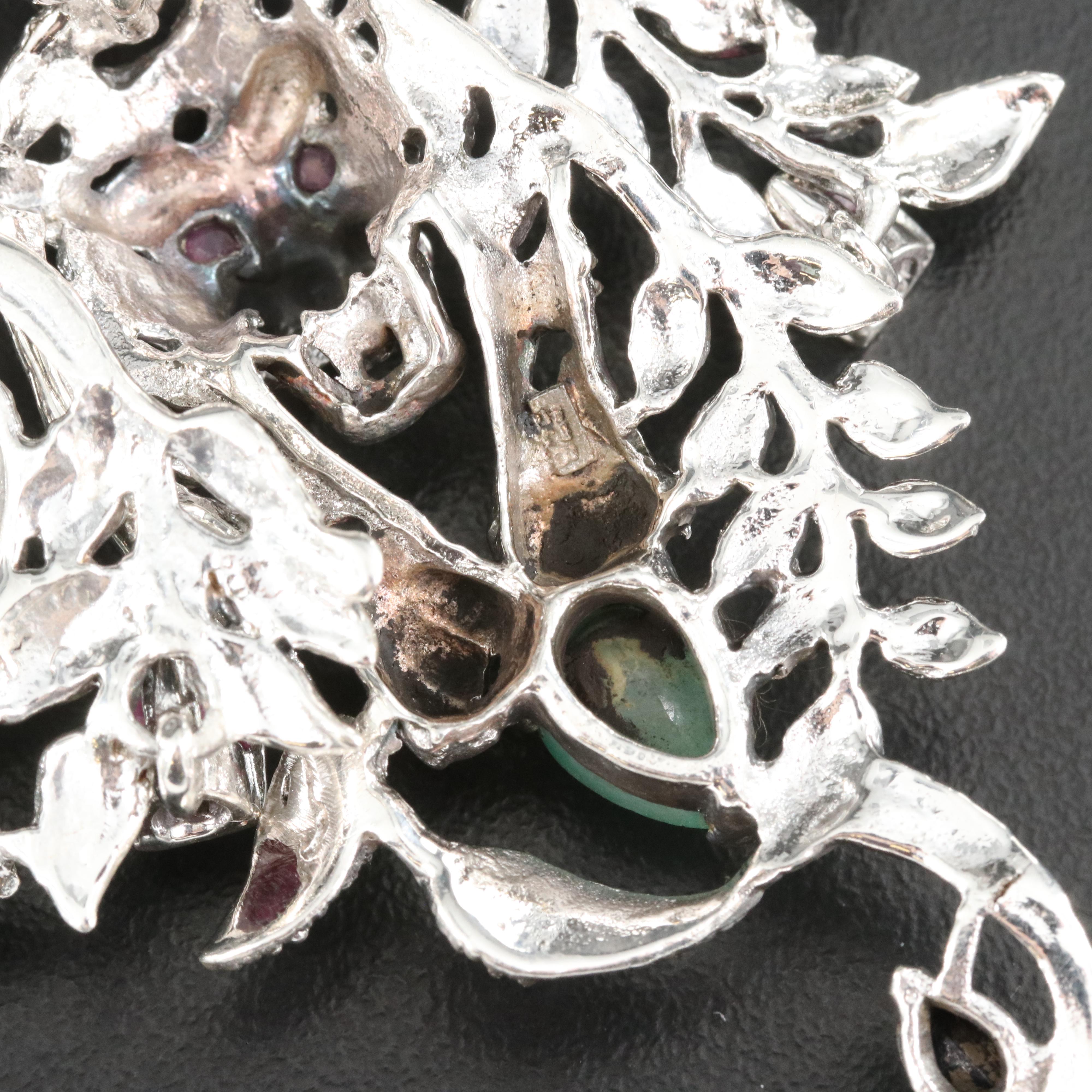 Sterling Leopard Necklace Including Ruby, Sapphire and Emerald