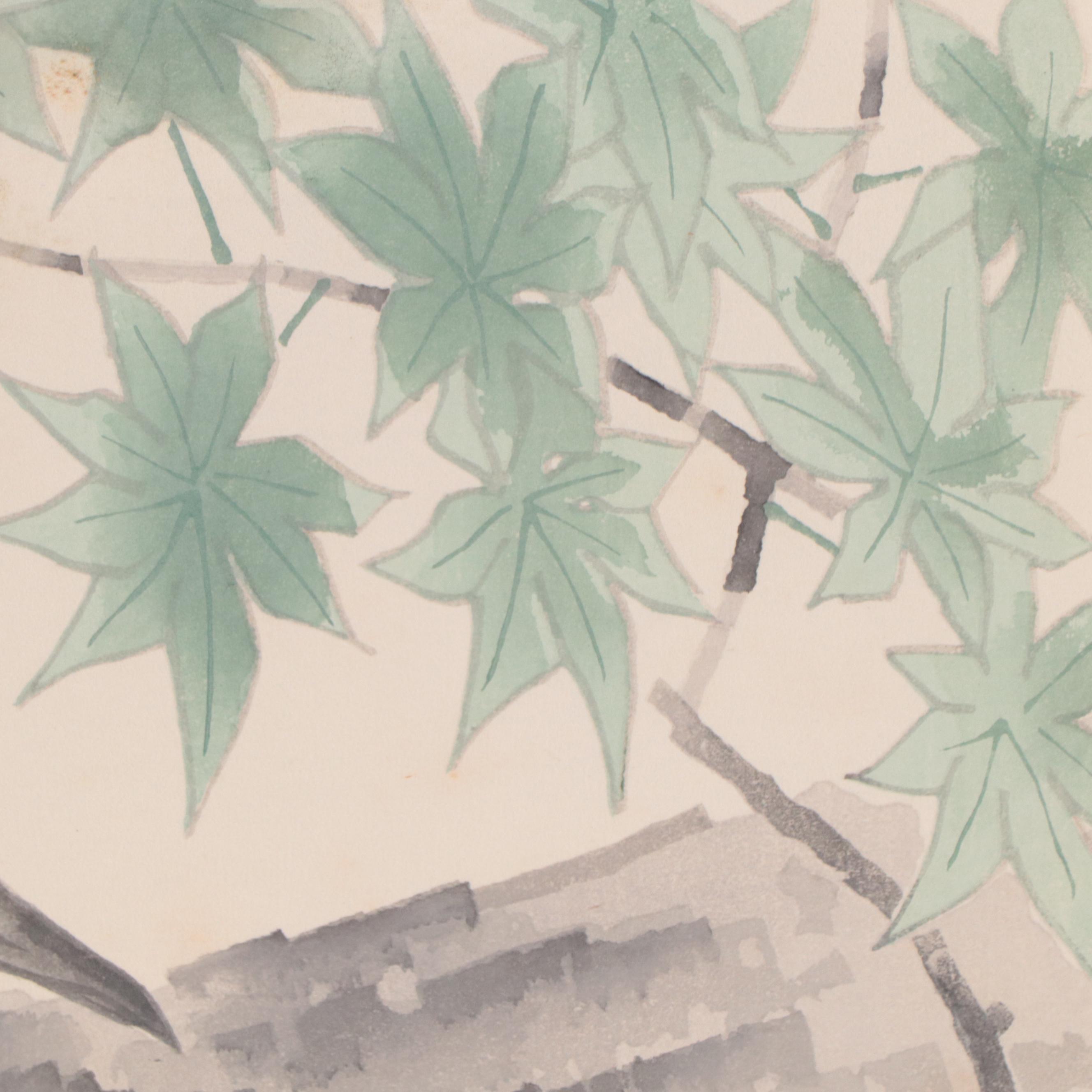 Eiichi Kotozuka Woodblock "Maple Tree and Woodpecker," Circa 1960