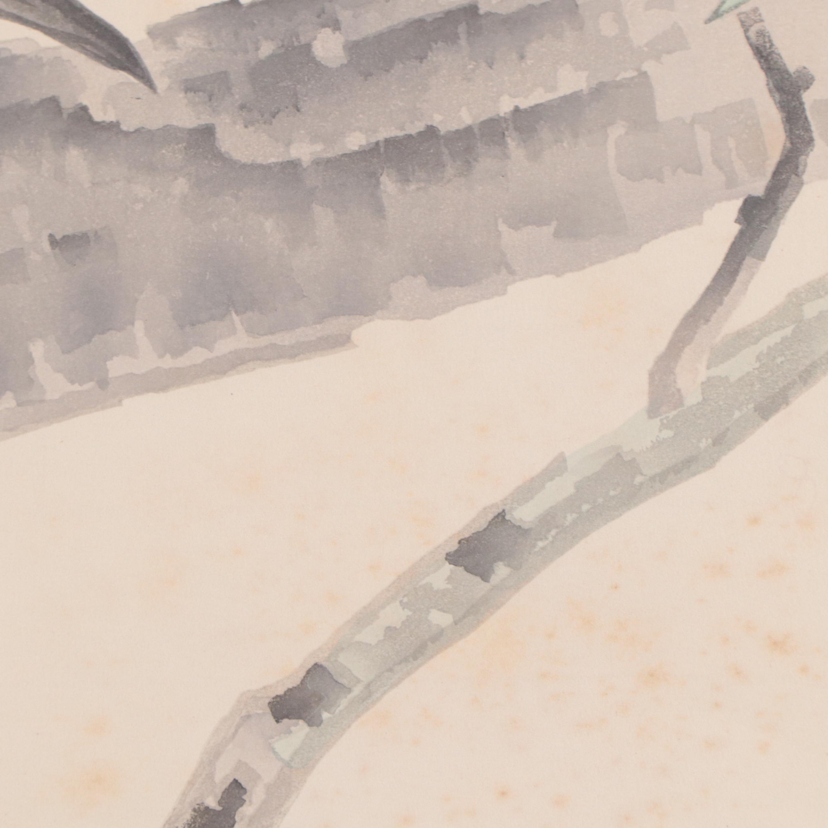 Eiichi Kotozuka Woodblock "Maple Tree and Woodpecker," Circa 1960