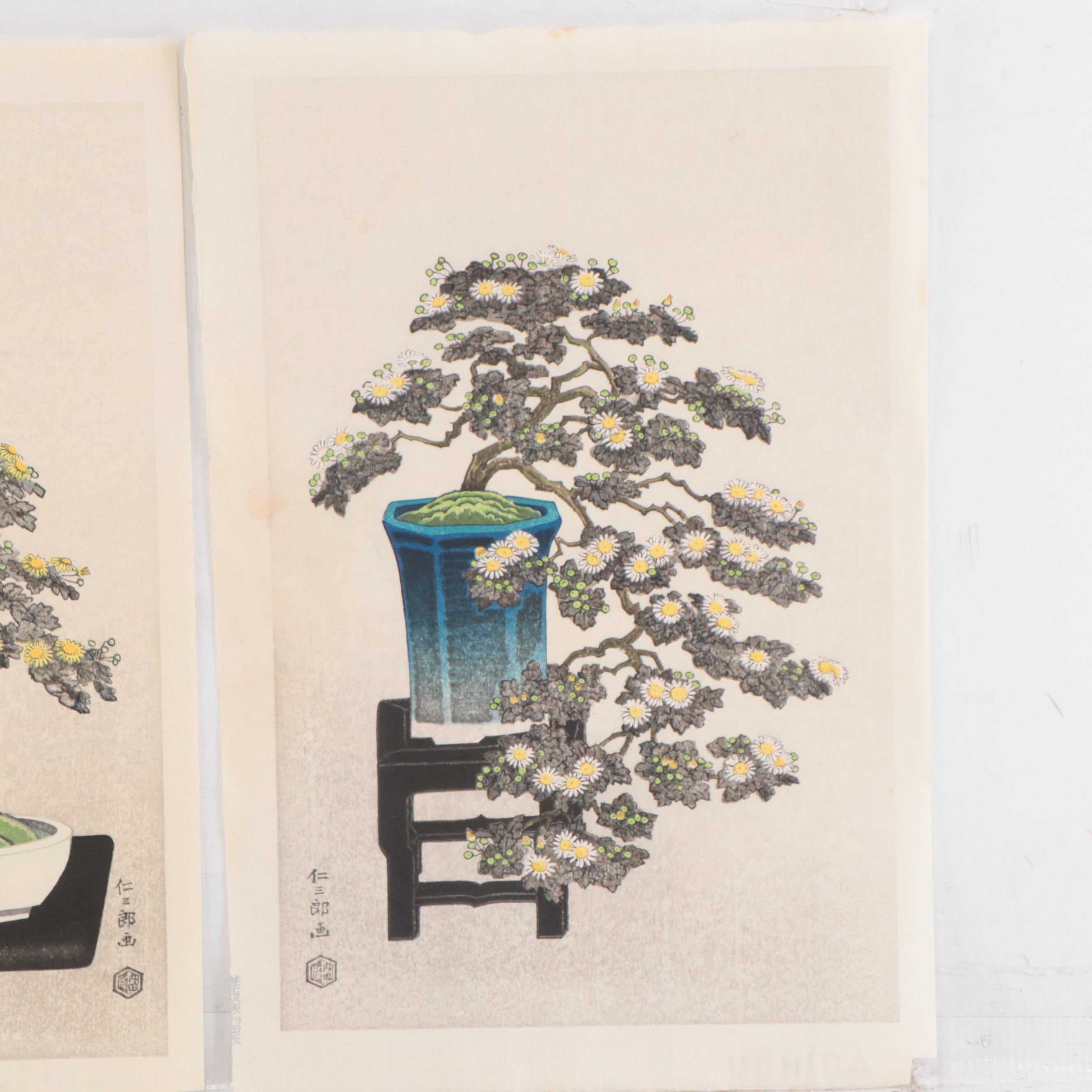 Itō Nisaburō Shin-Hanga Woodblocks "Bonsai Chrysanthemum," Circa 1960