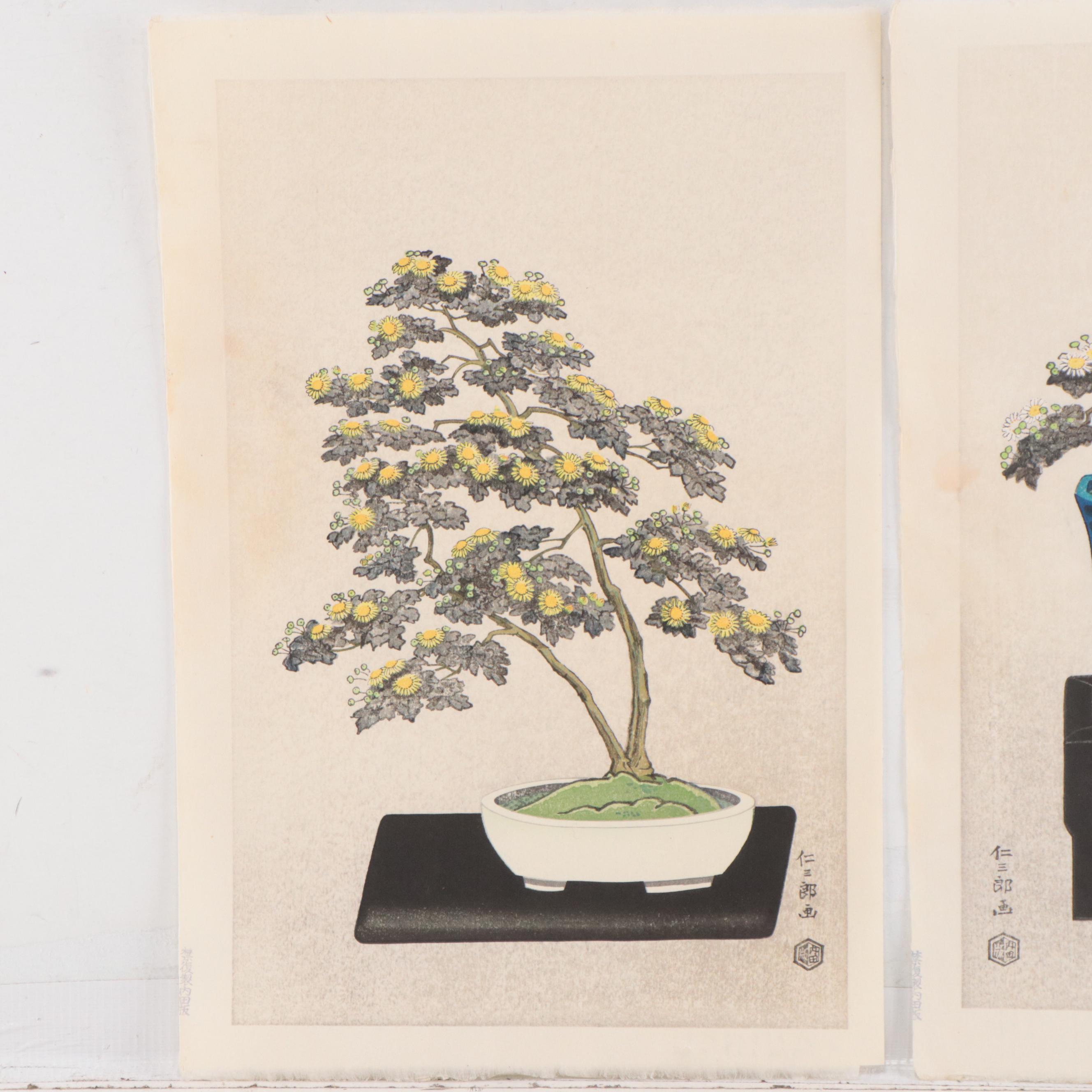 Itō Nisaburō Shin-Hanga Woodblocks "Bonsai Chrysanthemum," Circa 1960