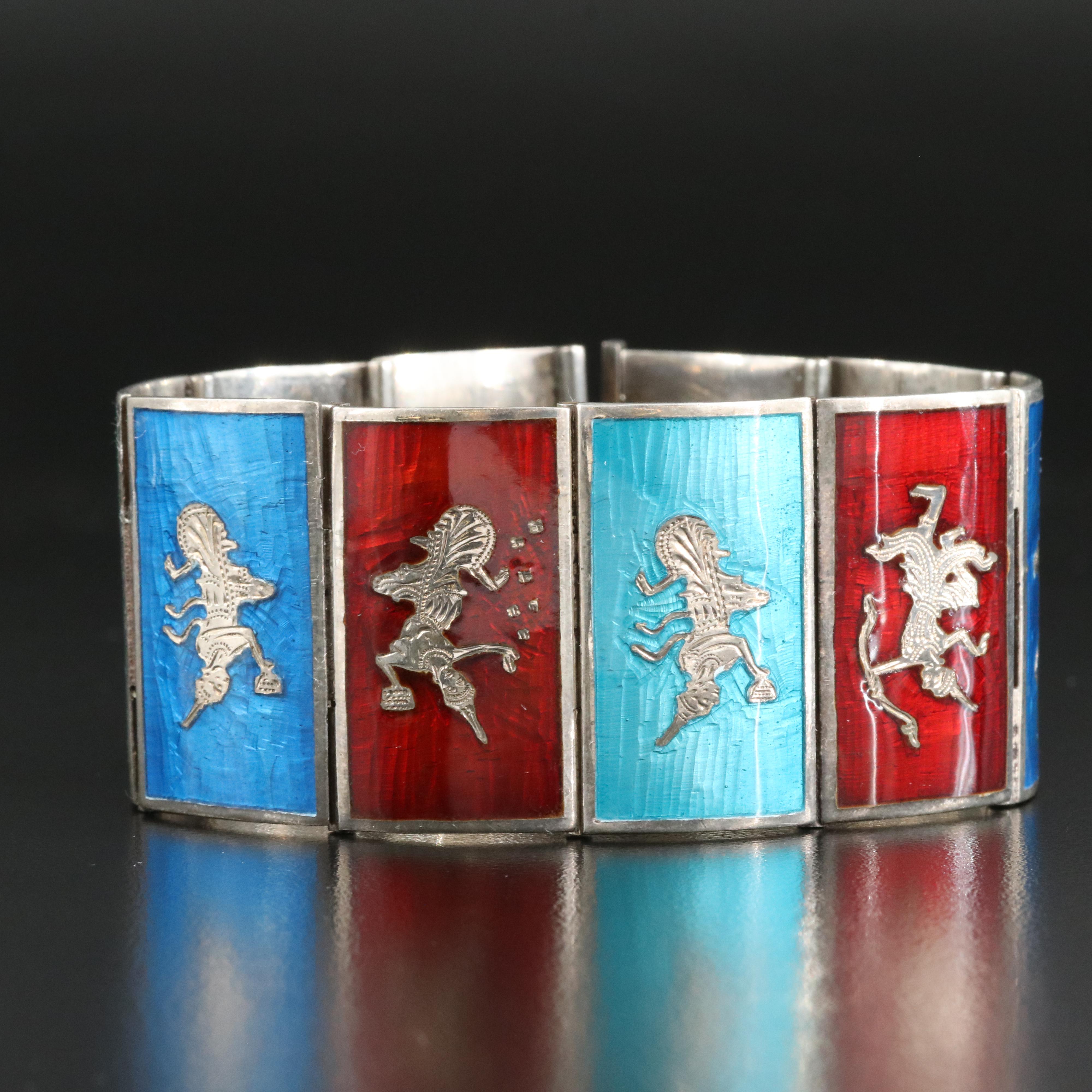 Sterling Enamel Thai Panel Bracelet