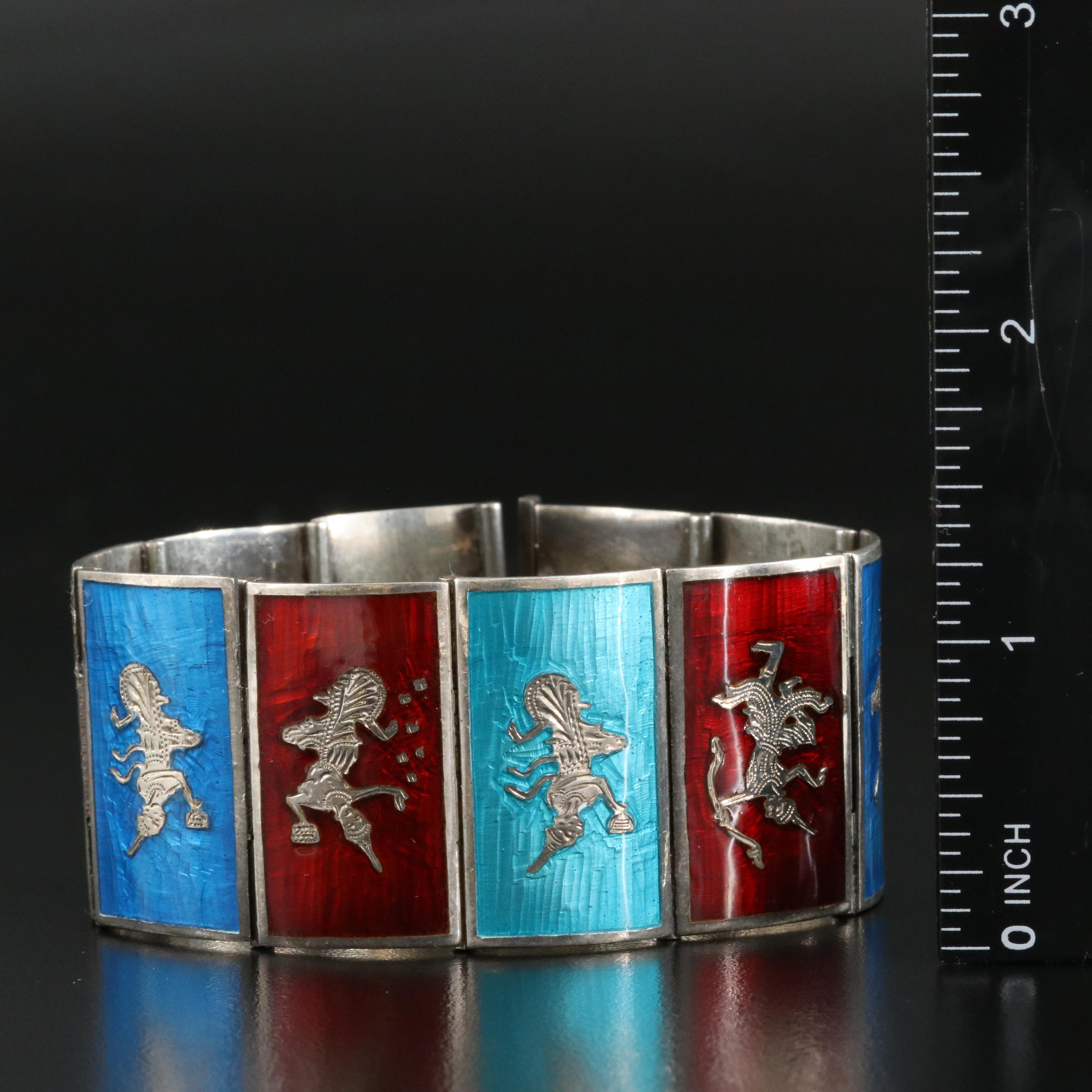 Sterling Enamel Thai Panel Bracelet