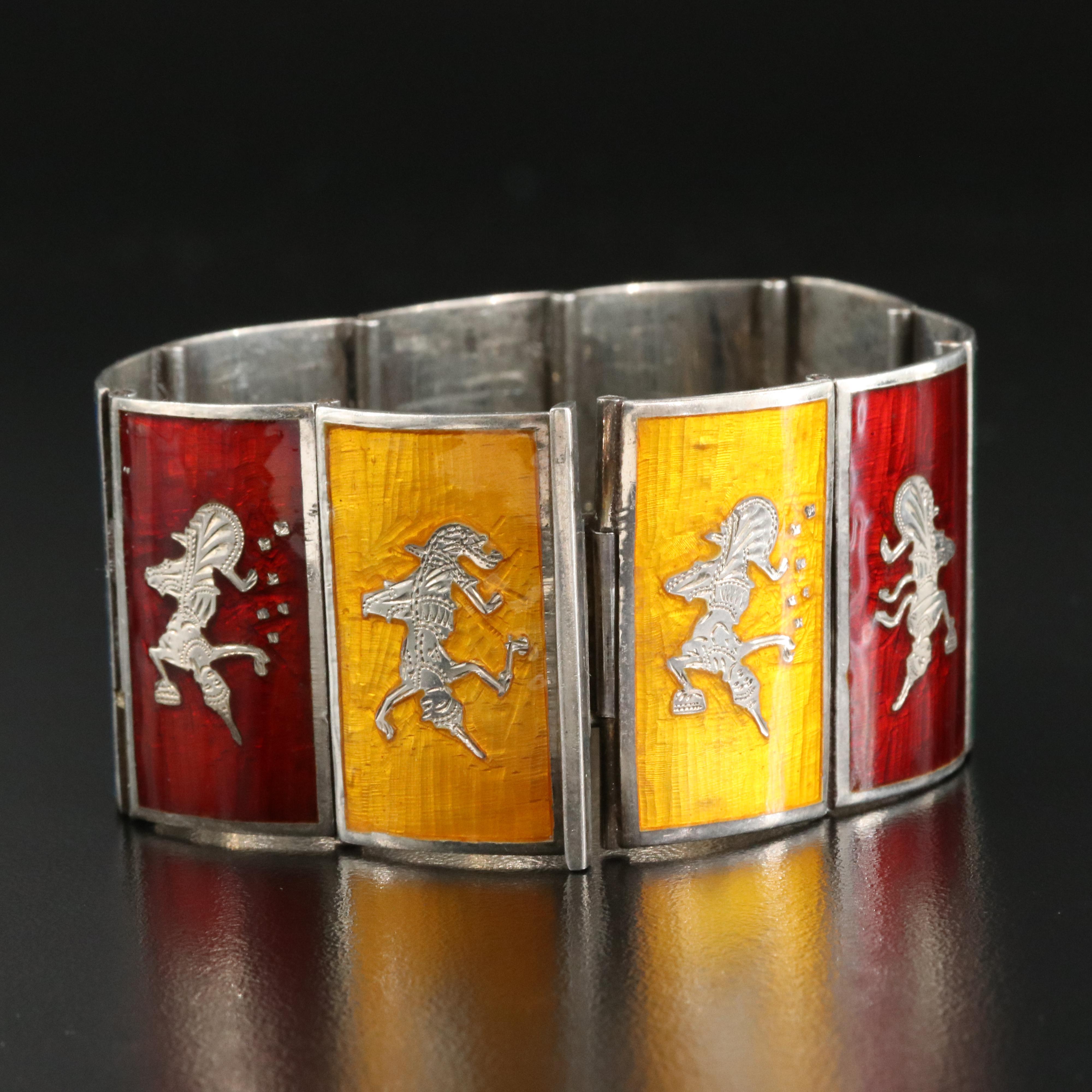 Sterling Enamel Thai Panel Bracelet