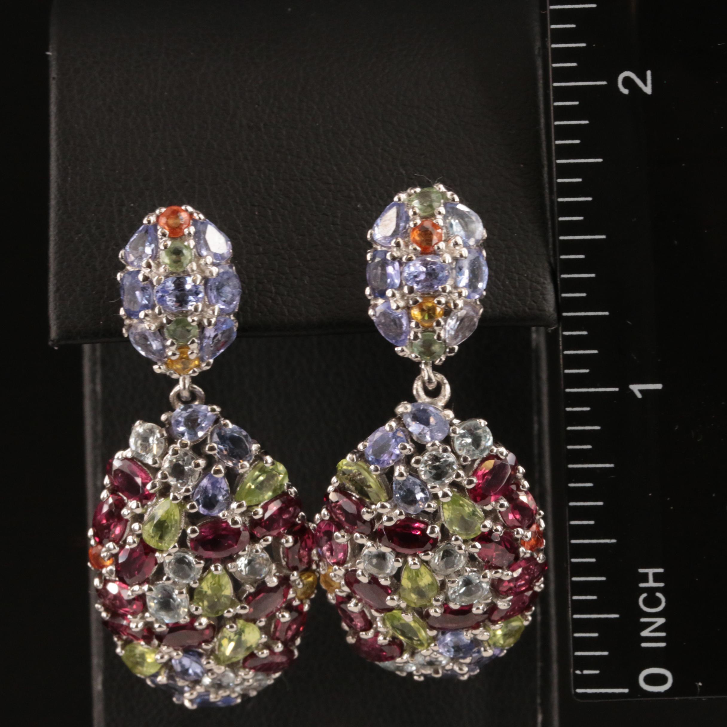 Sterling Tanzanite, Rhodolite Garnet and Peridot Earrings