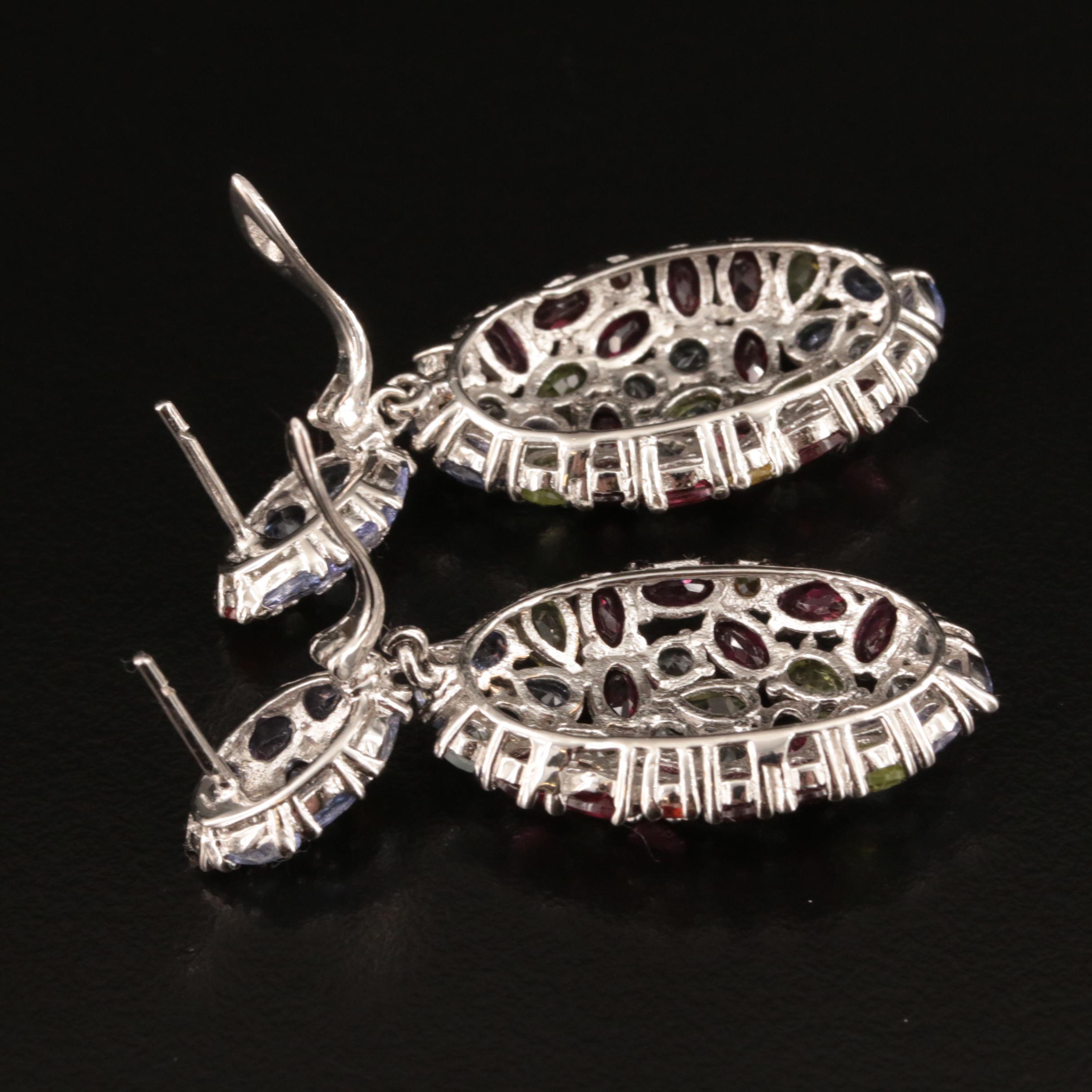 Sterling Tanzanite, Rhodolite Garnet and Peridot Earrings