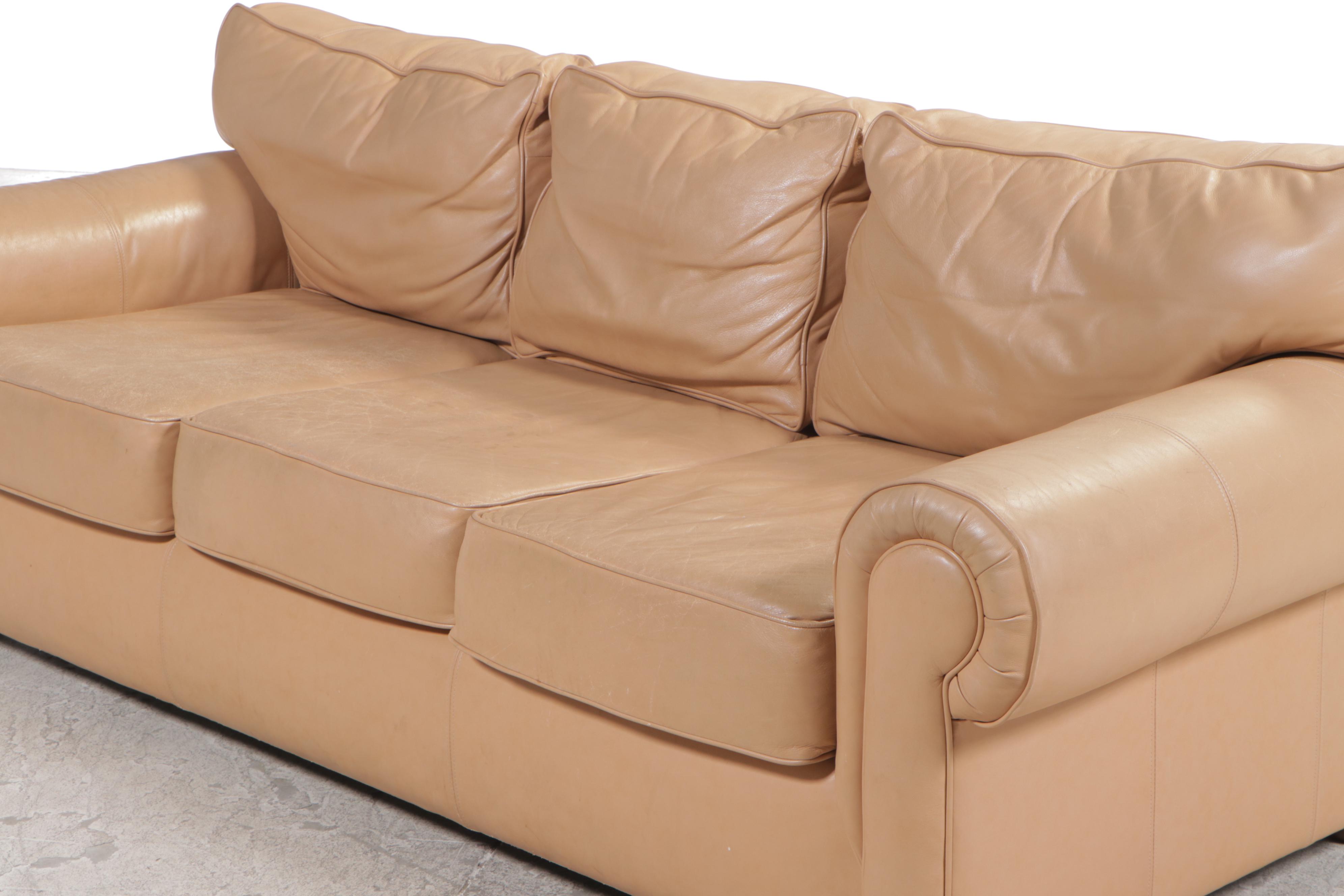 Leather Roll-Arm Sofa