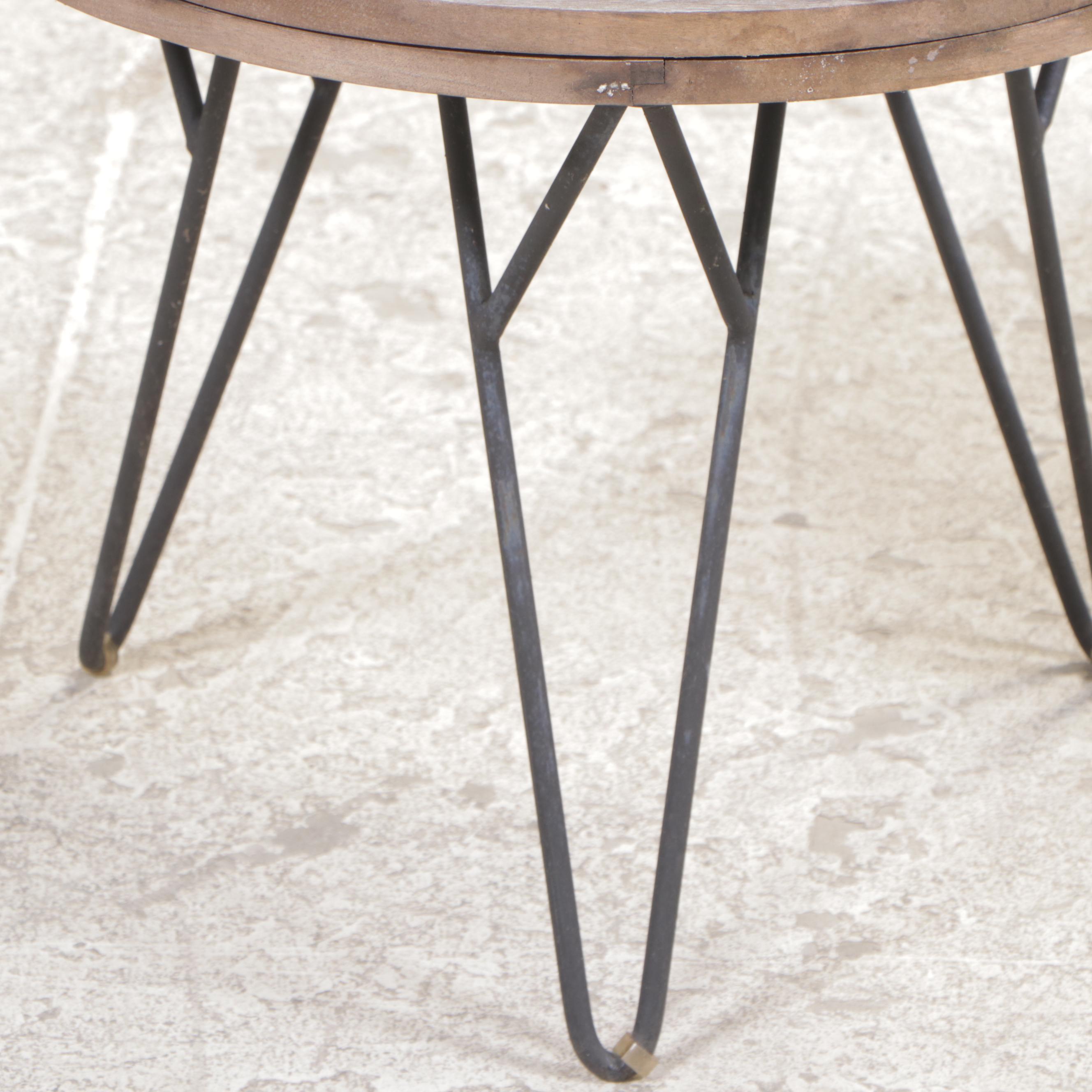 Resin Wicker Patio Settee Plus Two Slatted Hardwood and Metal Side Tables