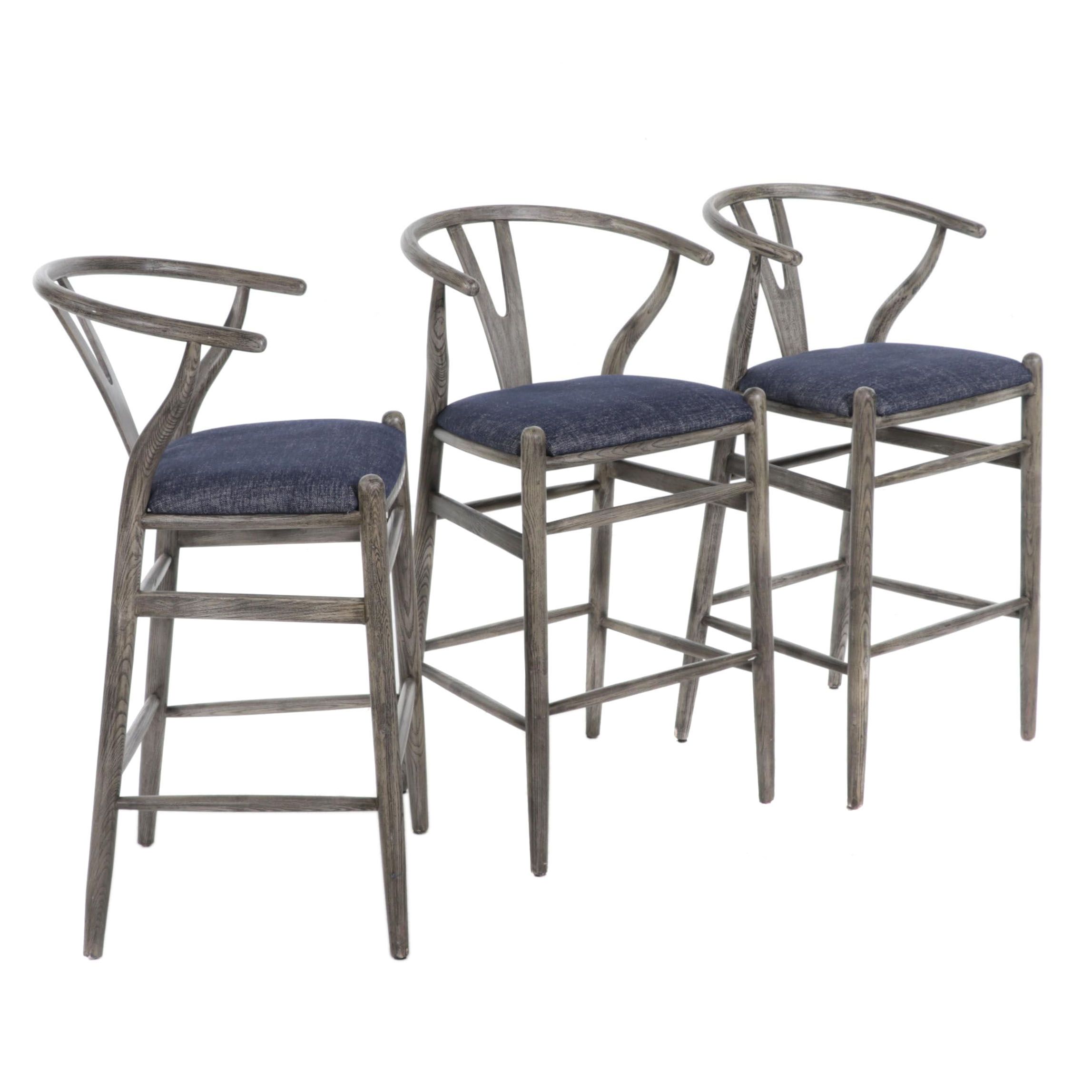 Three Arhaus "Robin" Bentwood Ash Wishbone Back Barstools
