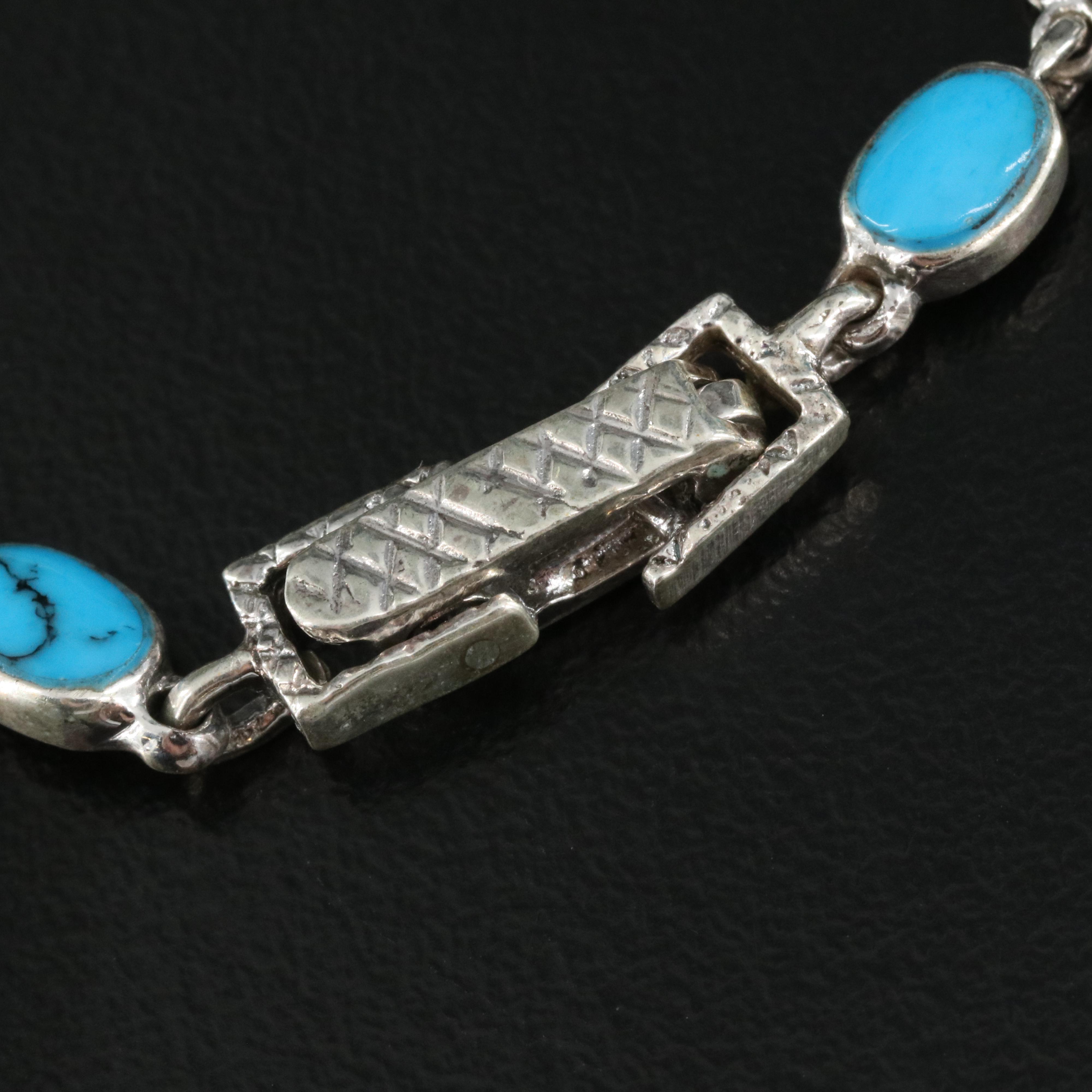 Sterling Faux Turquoise and Marcasite Lizard Necklace