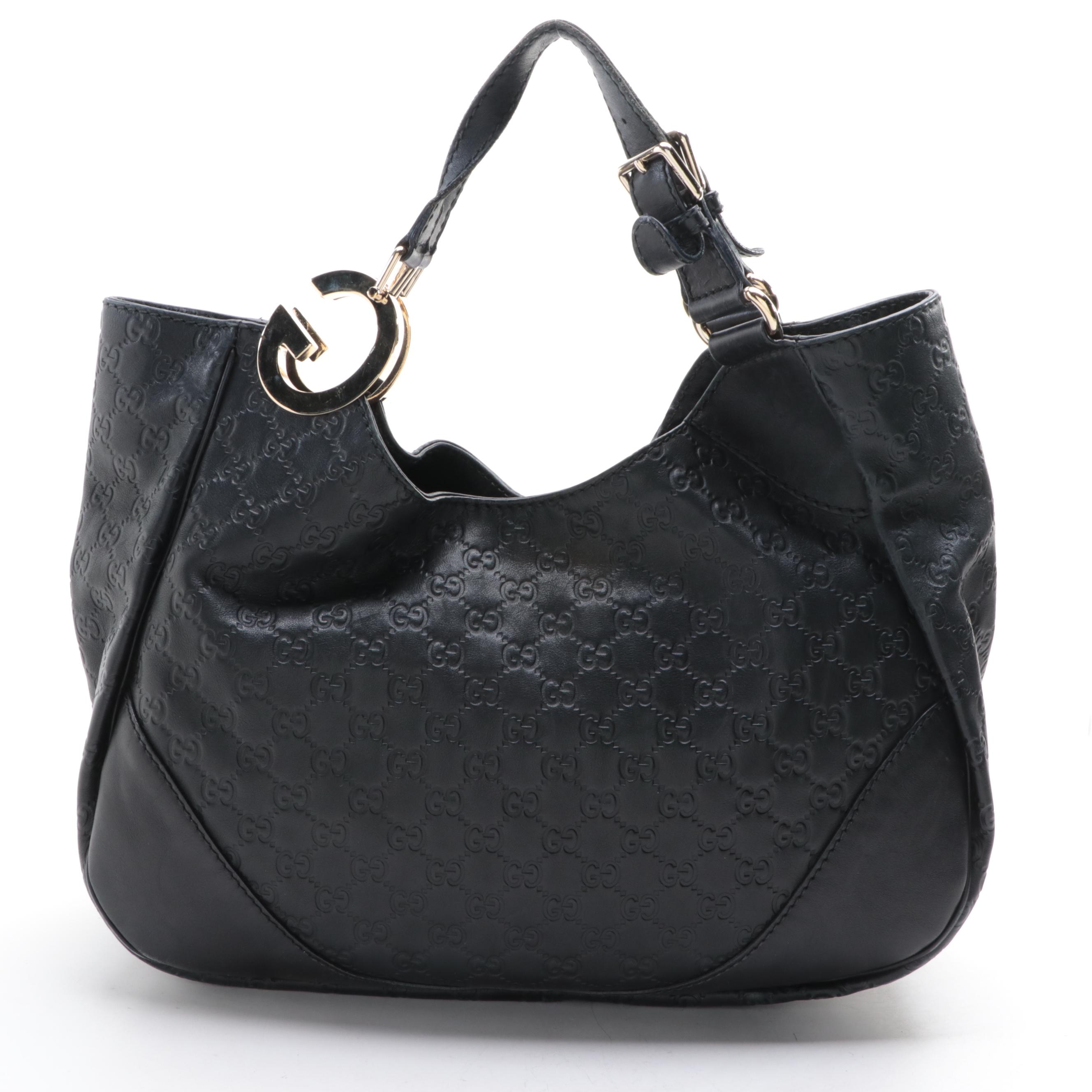 Gucci Medium Charlotte Hobo Tote in Black Calfskin with Guccissima Detail