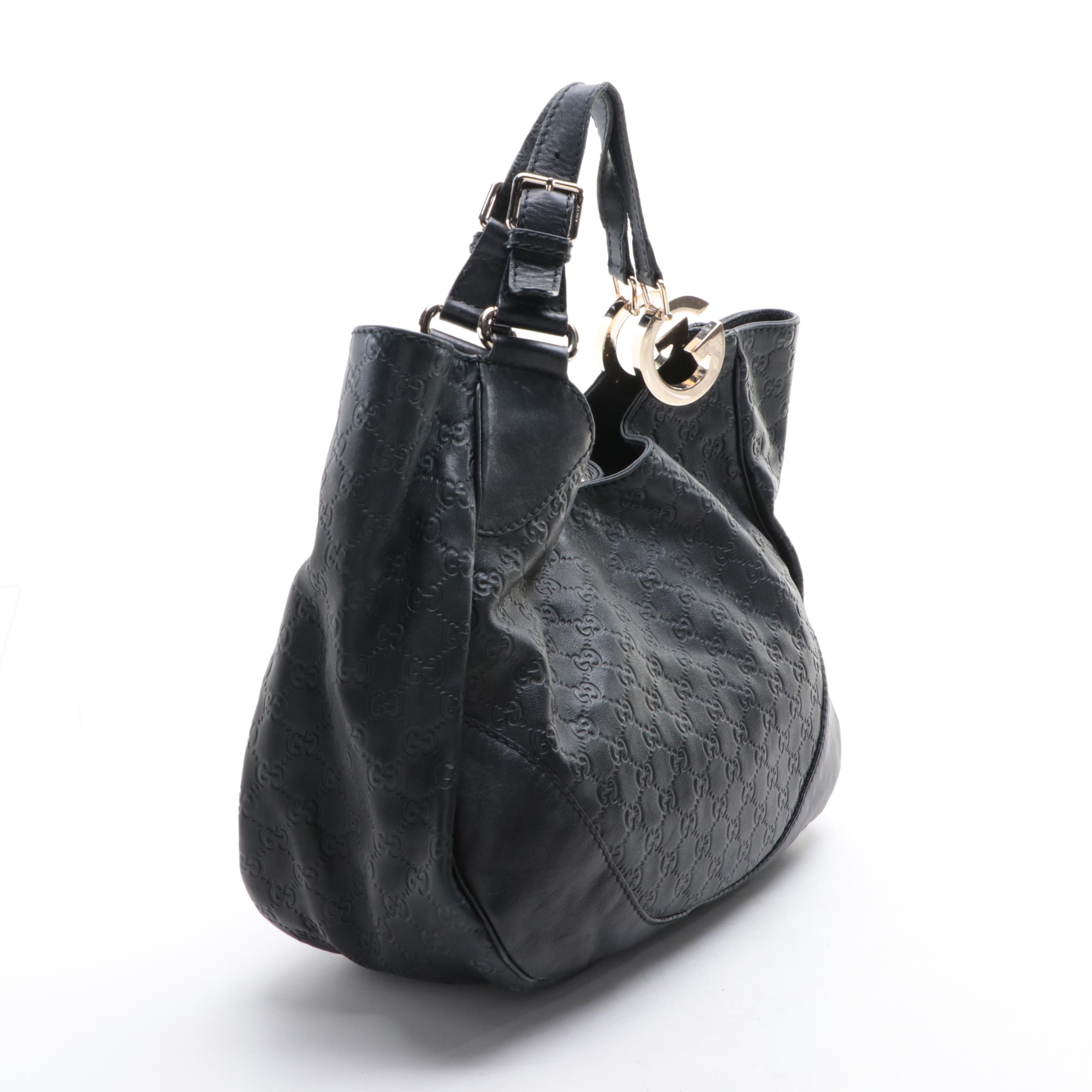 Gucci Medium Charlotte Hobo Tote in Black Calfskin with Guccissima Detail