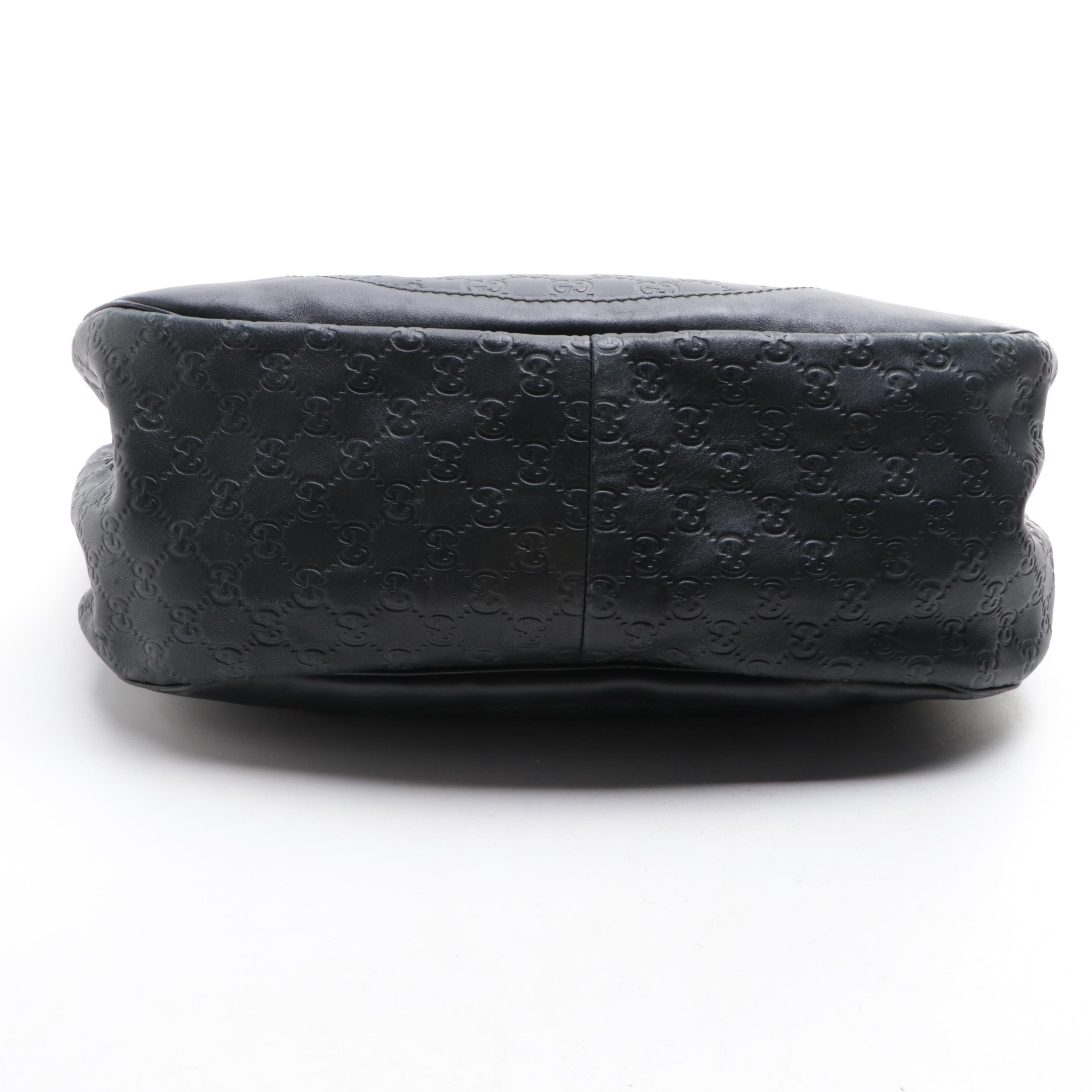 Gucci Medium Charlotte Hobo Tote in Black Calfskin with Guccissima Detail