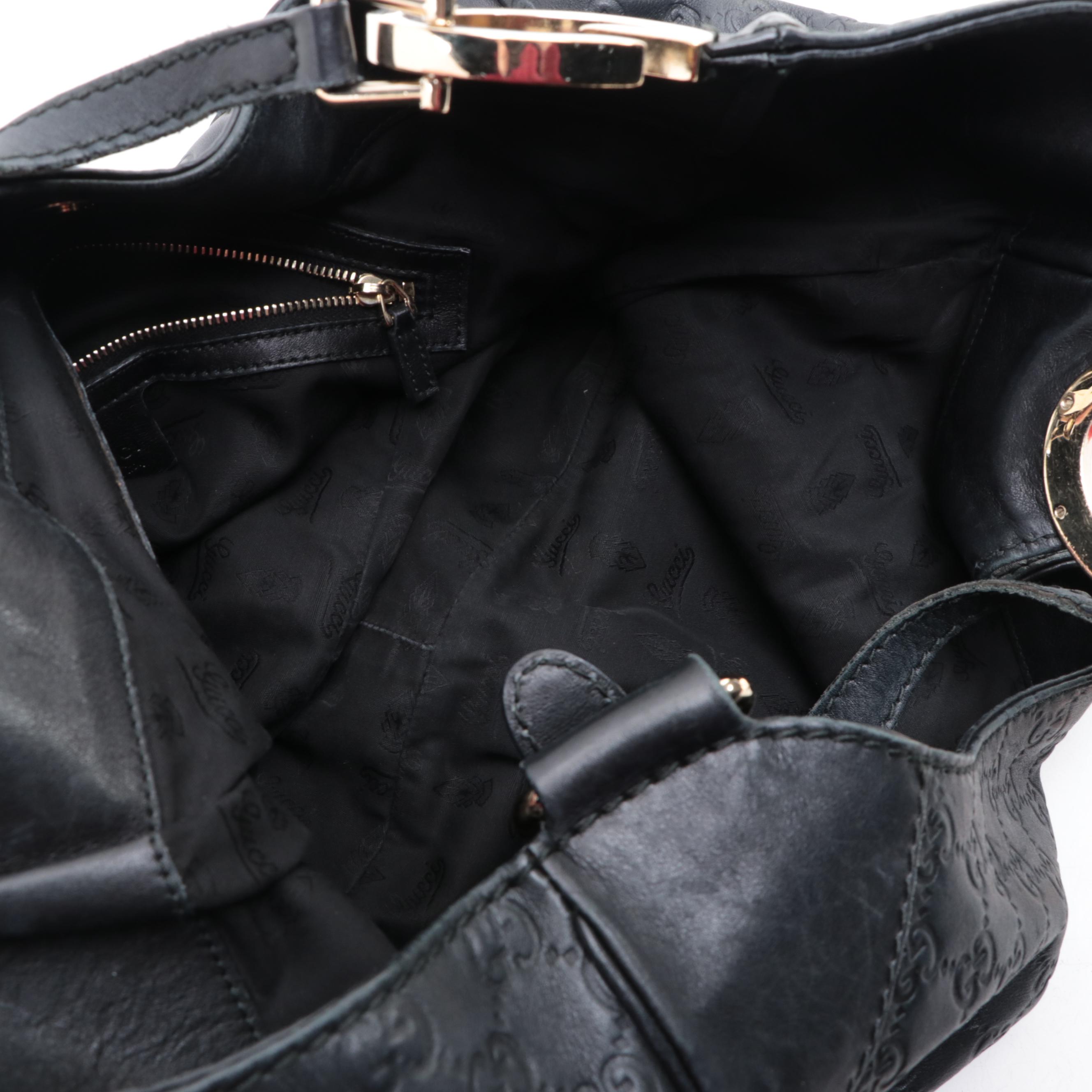 Gucci Medium Charlotte Hobo Tote in Black Calfskin with Guccissima Detail