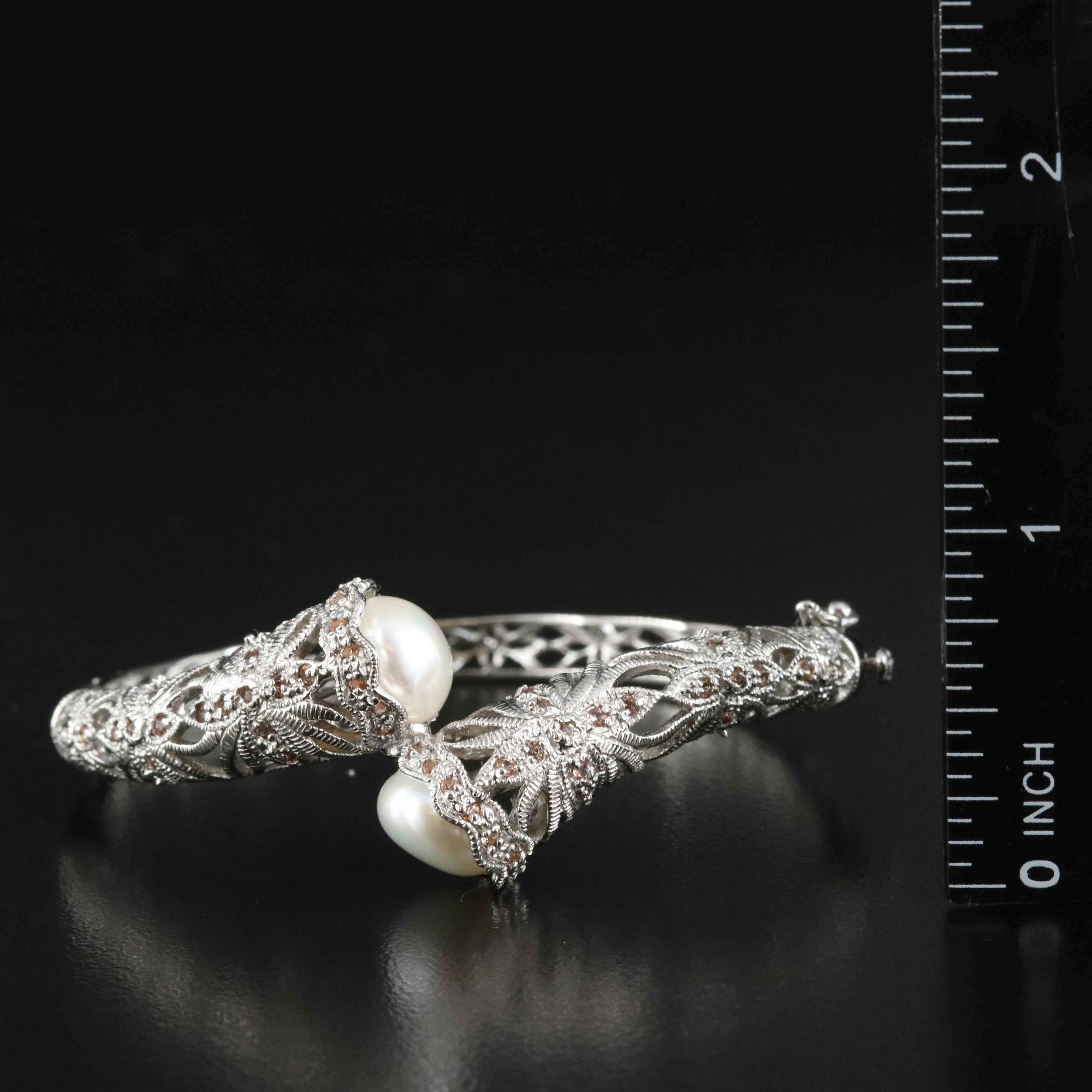 Sterling Pearl and Sapphire Bypass Style Bracelet