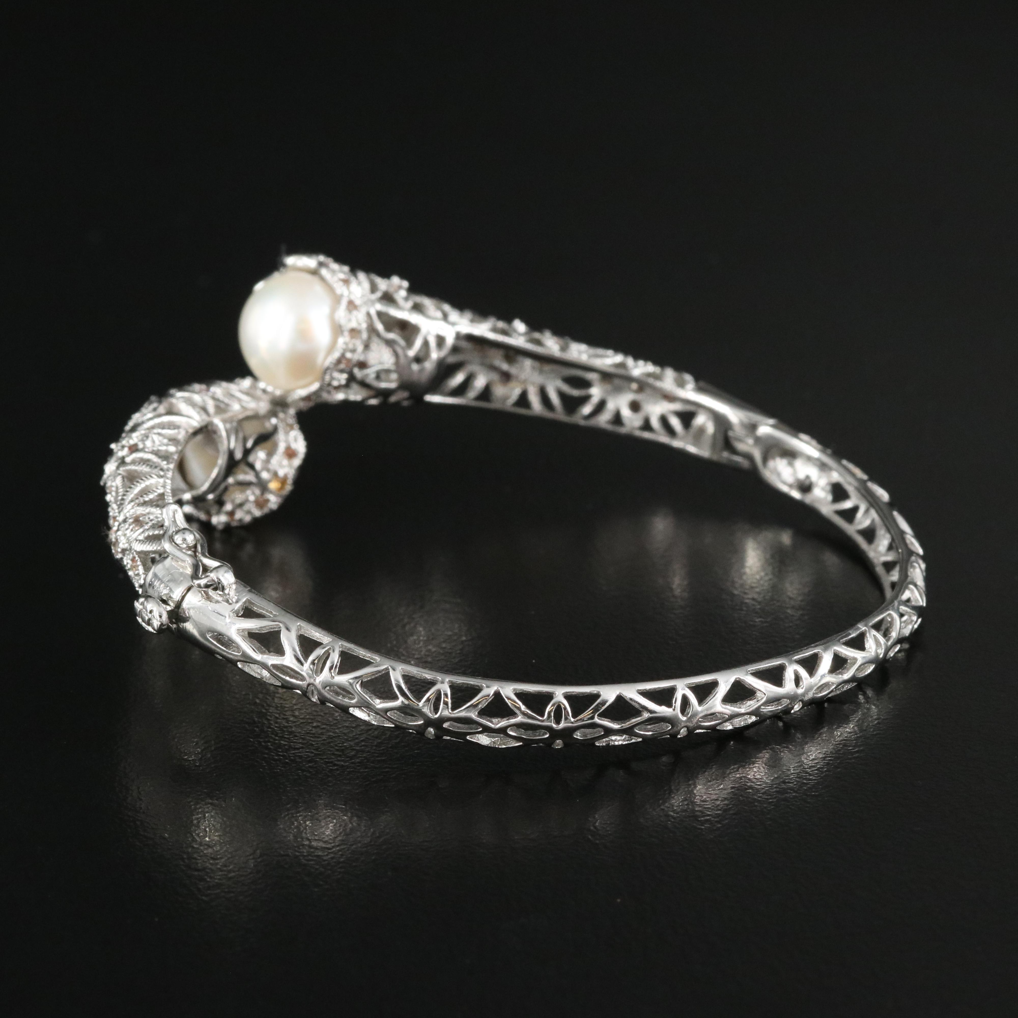 Sterling Pearl and Sapphire Bypass Style Bracelet