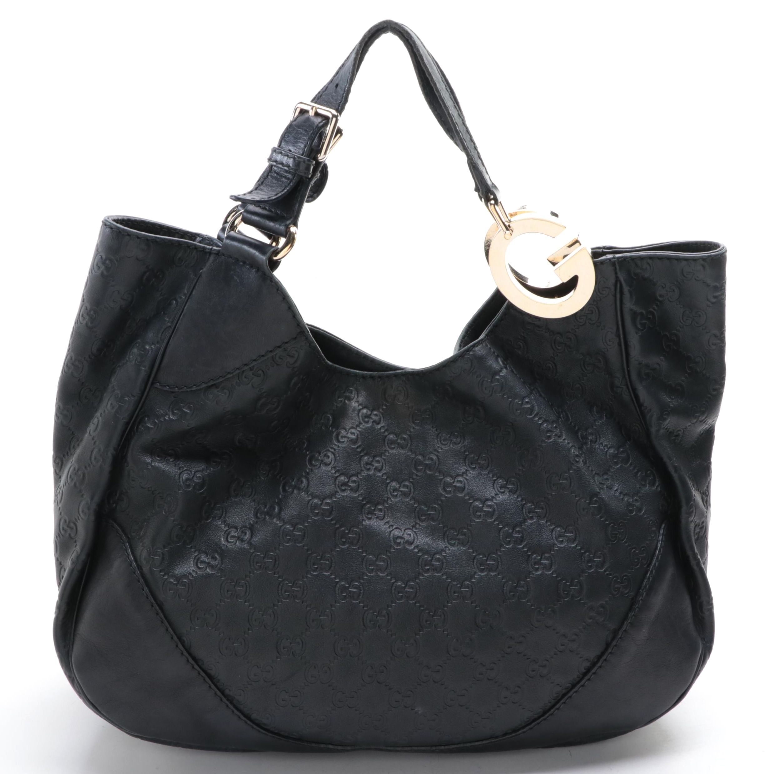 Gucci Medium Charlotte Hobo Tote in Black Calfskin with Guccissima Detail