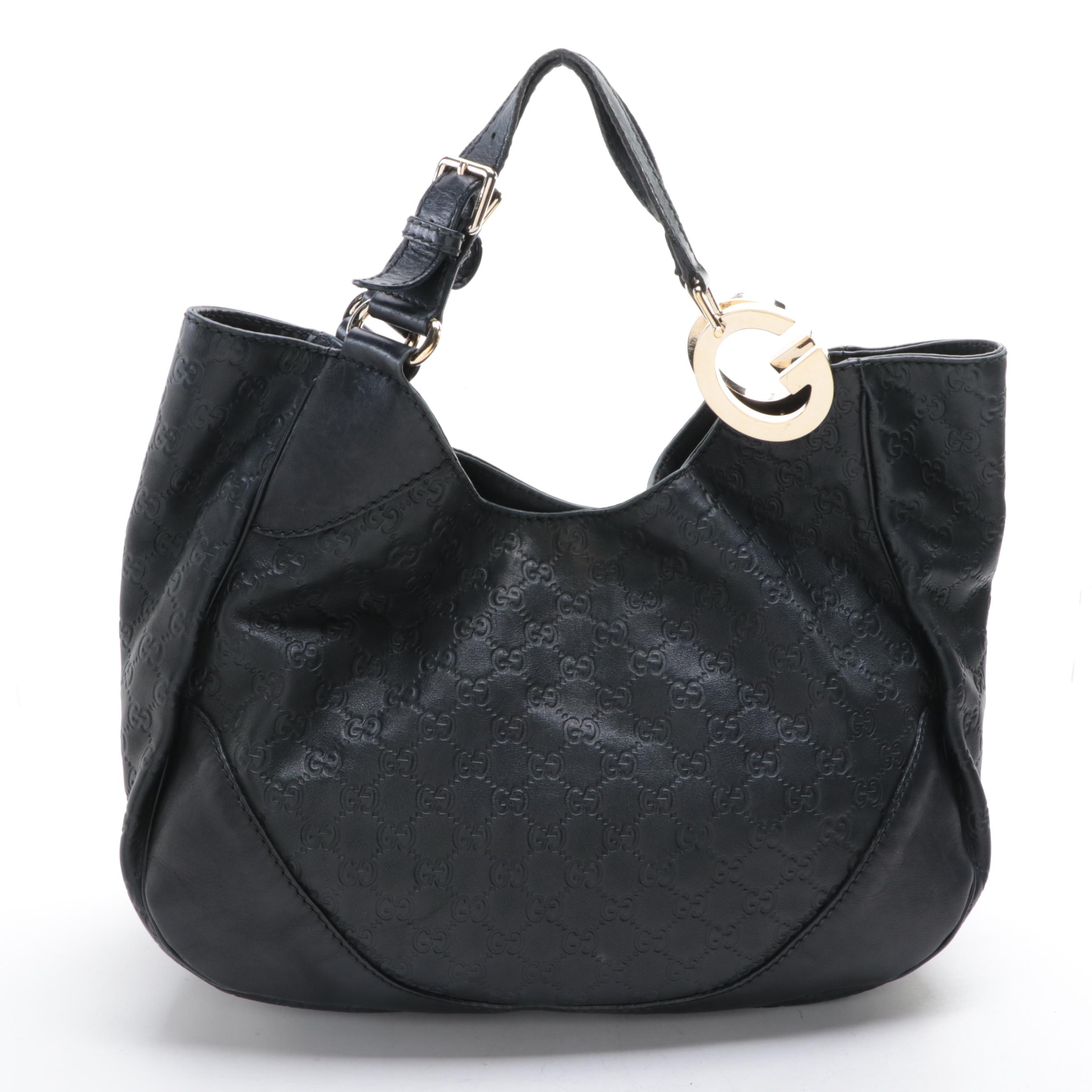 Gucci Medium Charlotte Hobo Tote in Black Calfskin with Guccissima Detail