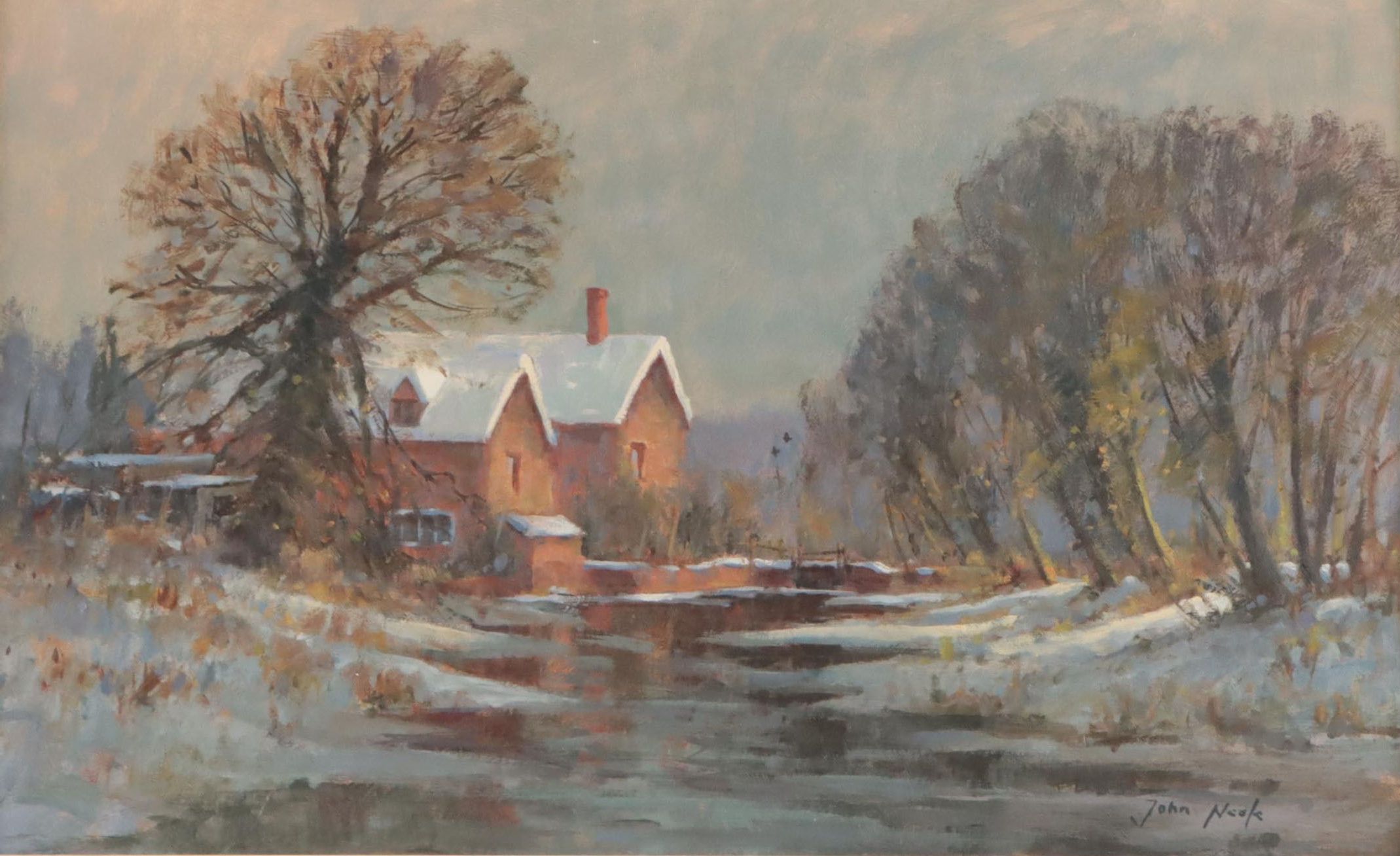 John Neale Oil Painting "The Mill Stream In Winter"