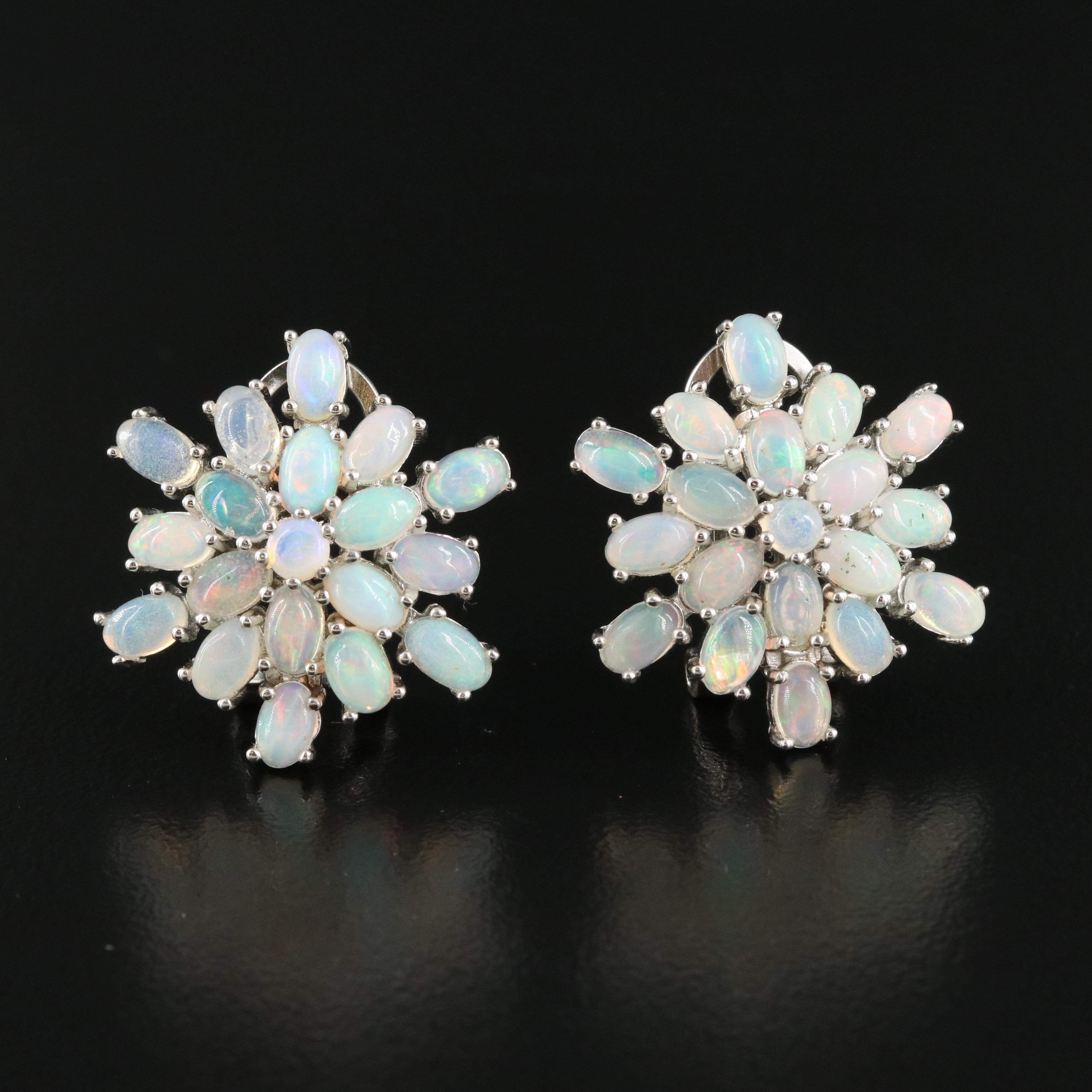 Sterling Opal Cluster Earrings