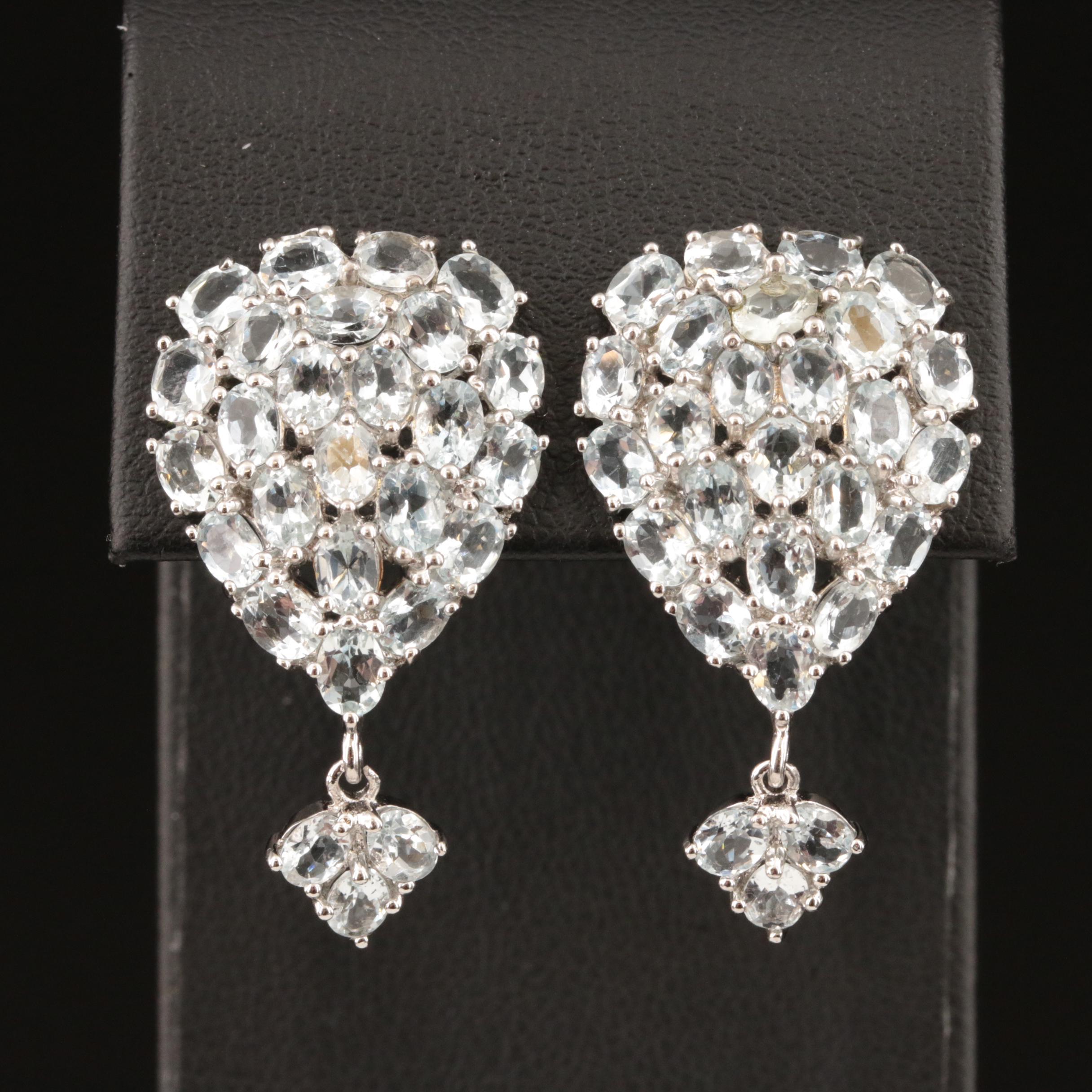 Sterling Aquamarine Cluster Earrings