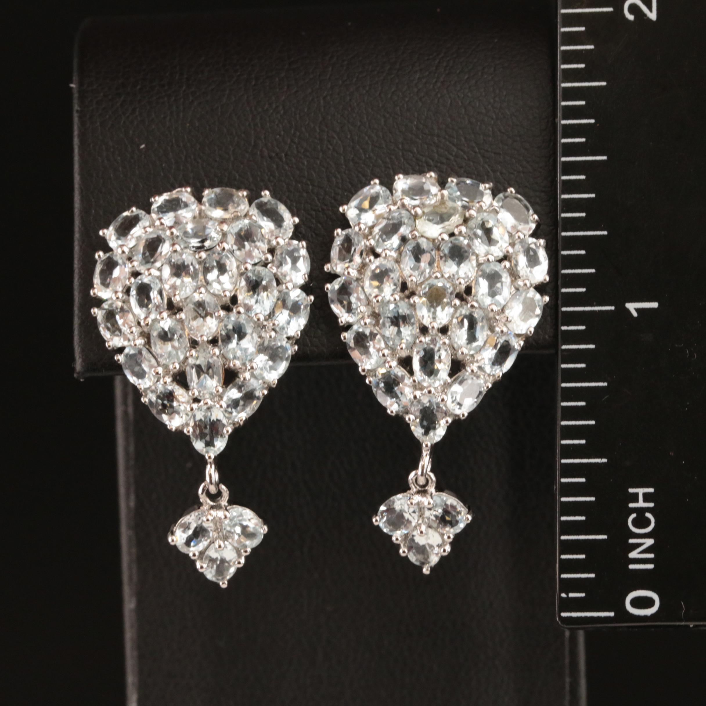 Sterling Aquamarine Cluster Earrings
