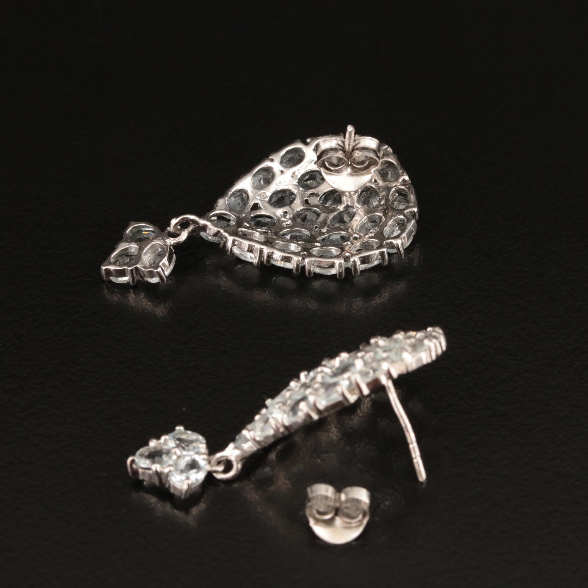 Sterling Aquamarine Cluster Earrings