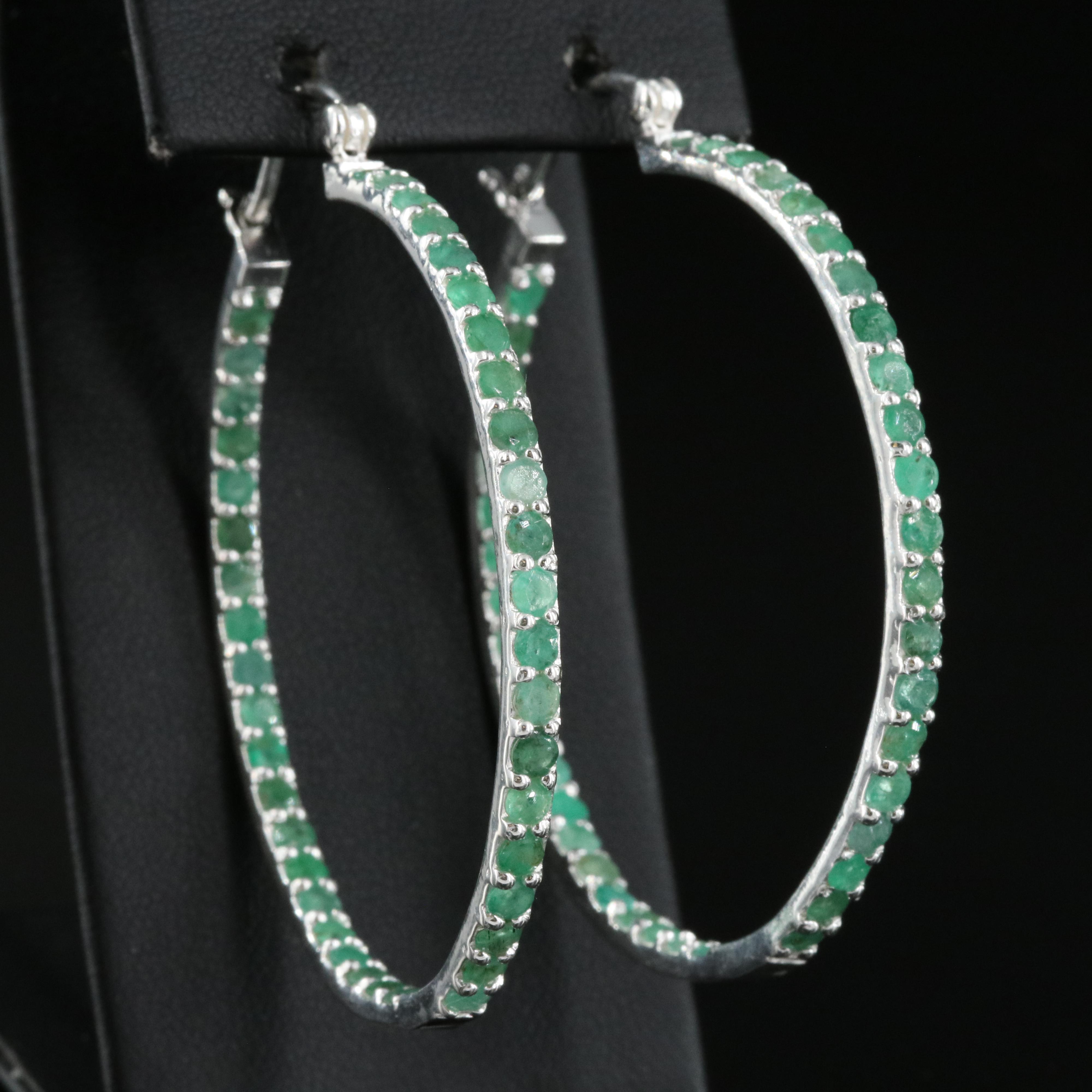 Sterling Emerald Inside-Out Large Hoop Earrings
