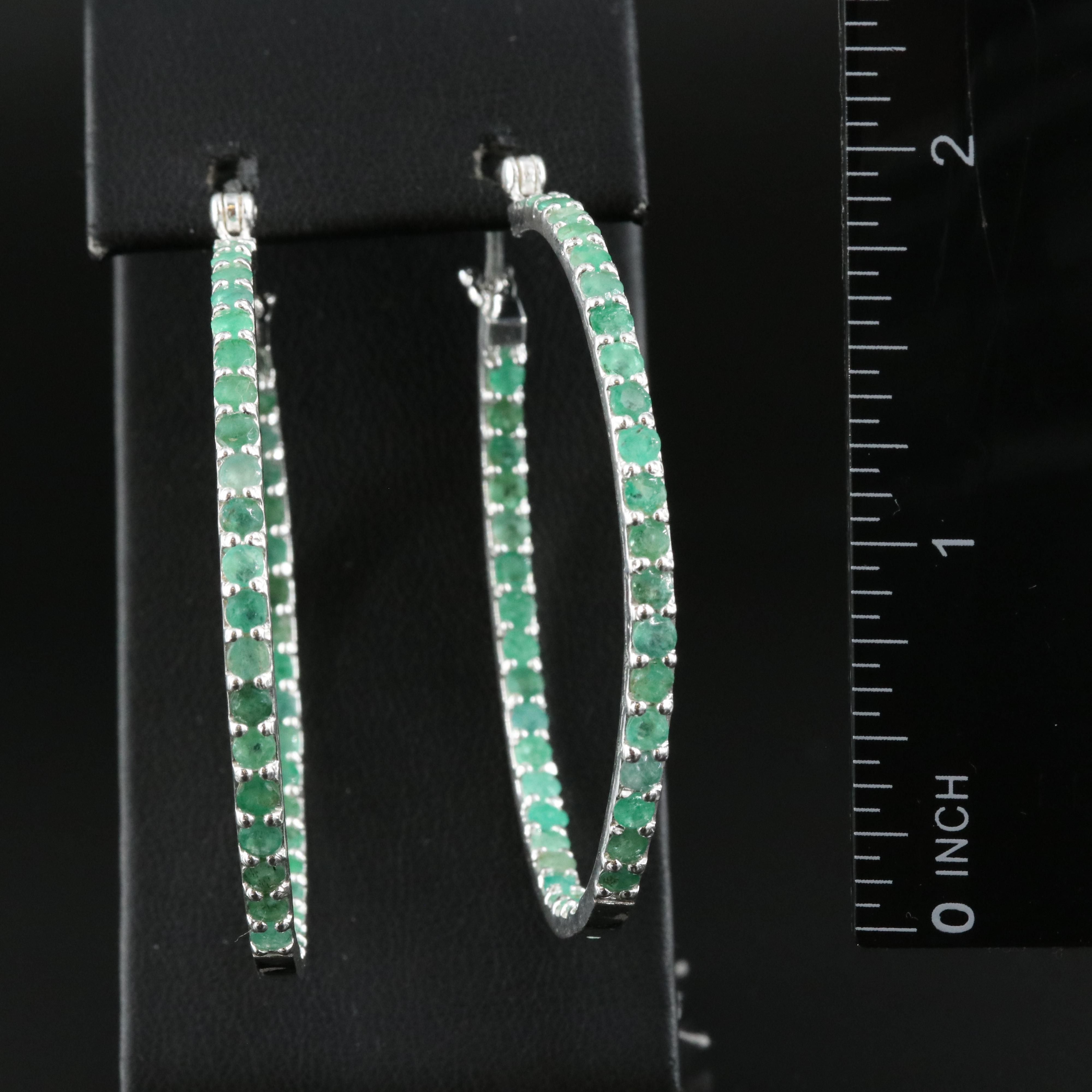 Sterling Emerald Inside-Out Large Hoop Earrings