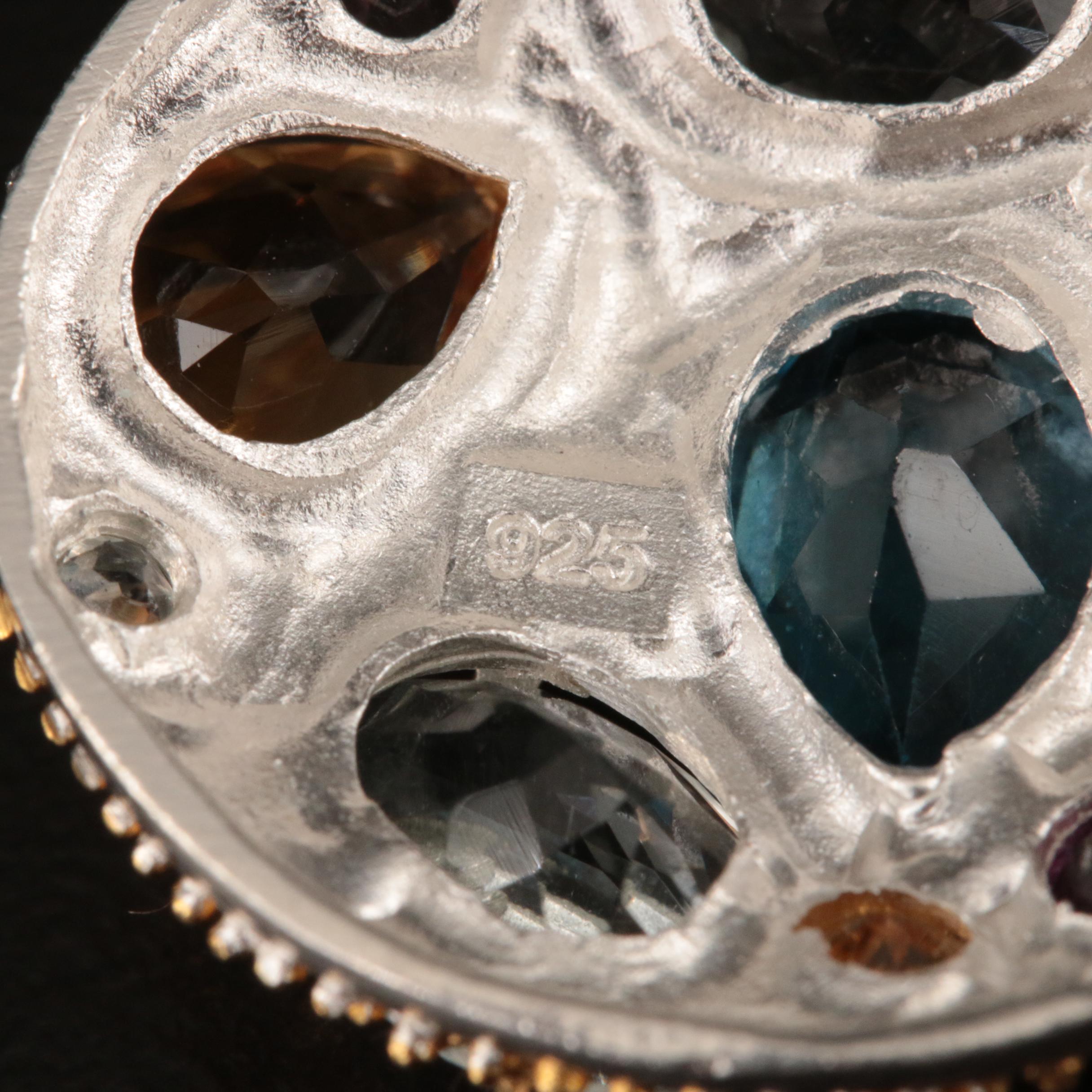 Sterling Topaz, Citrine and Rhodolite Garnet Cluster Earrings