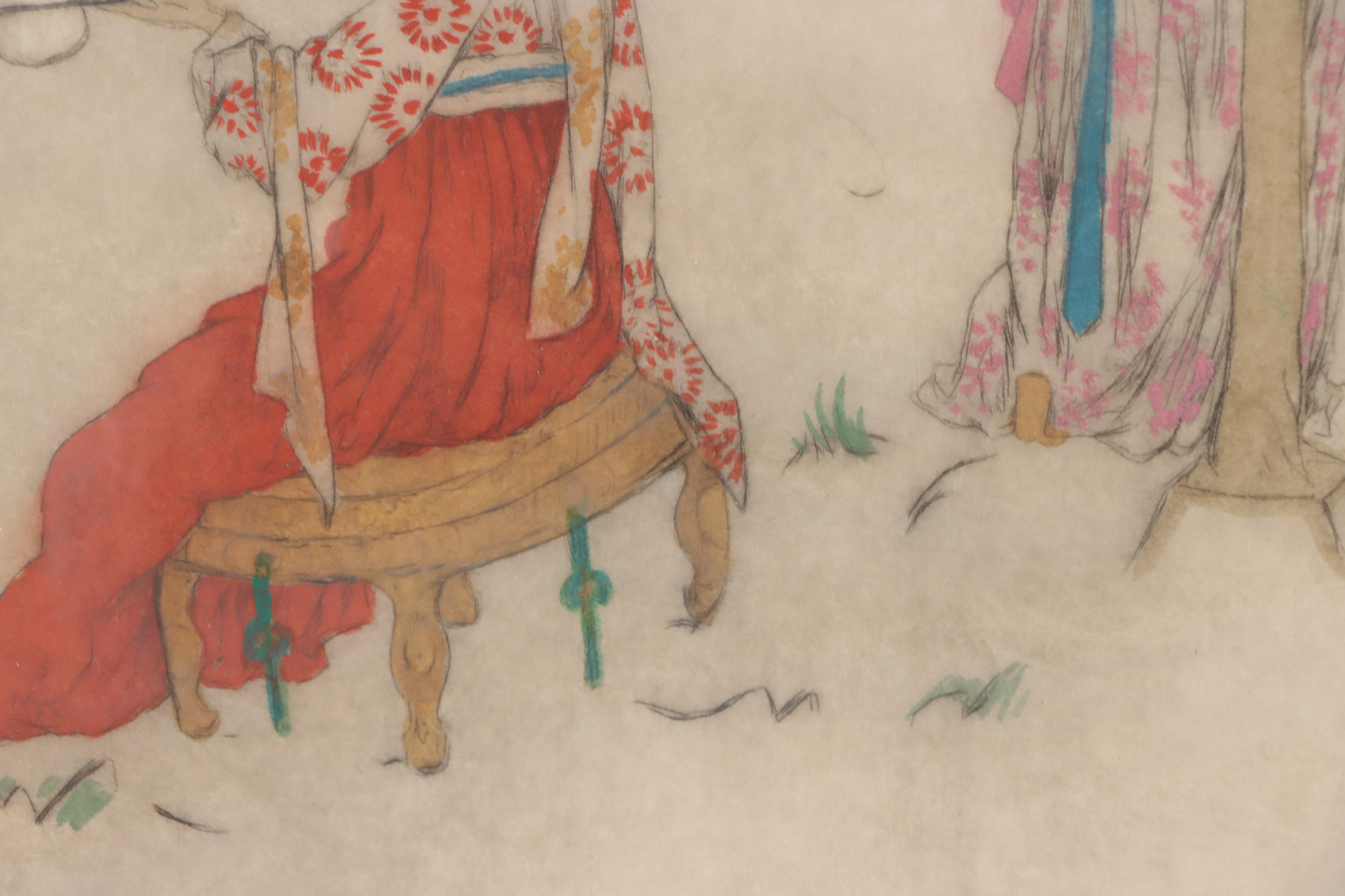 Elyse Lord Hand-Colored Etching with Drypoint "Chinese"